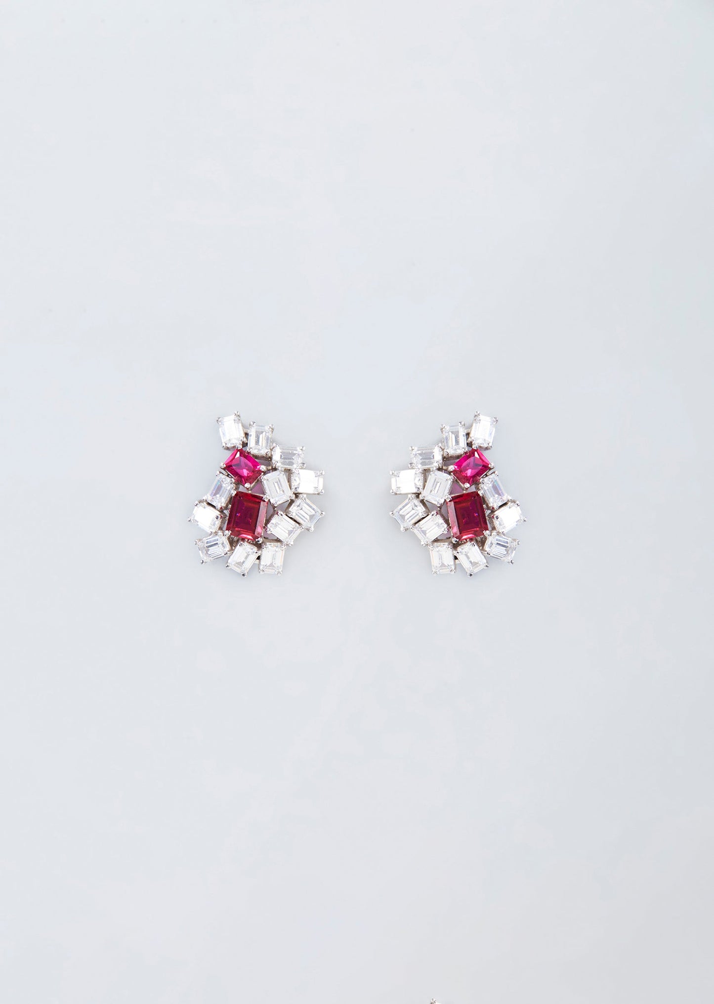 Silver Finish Pink And White Zircon Stud Earrings