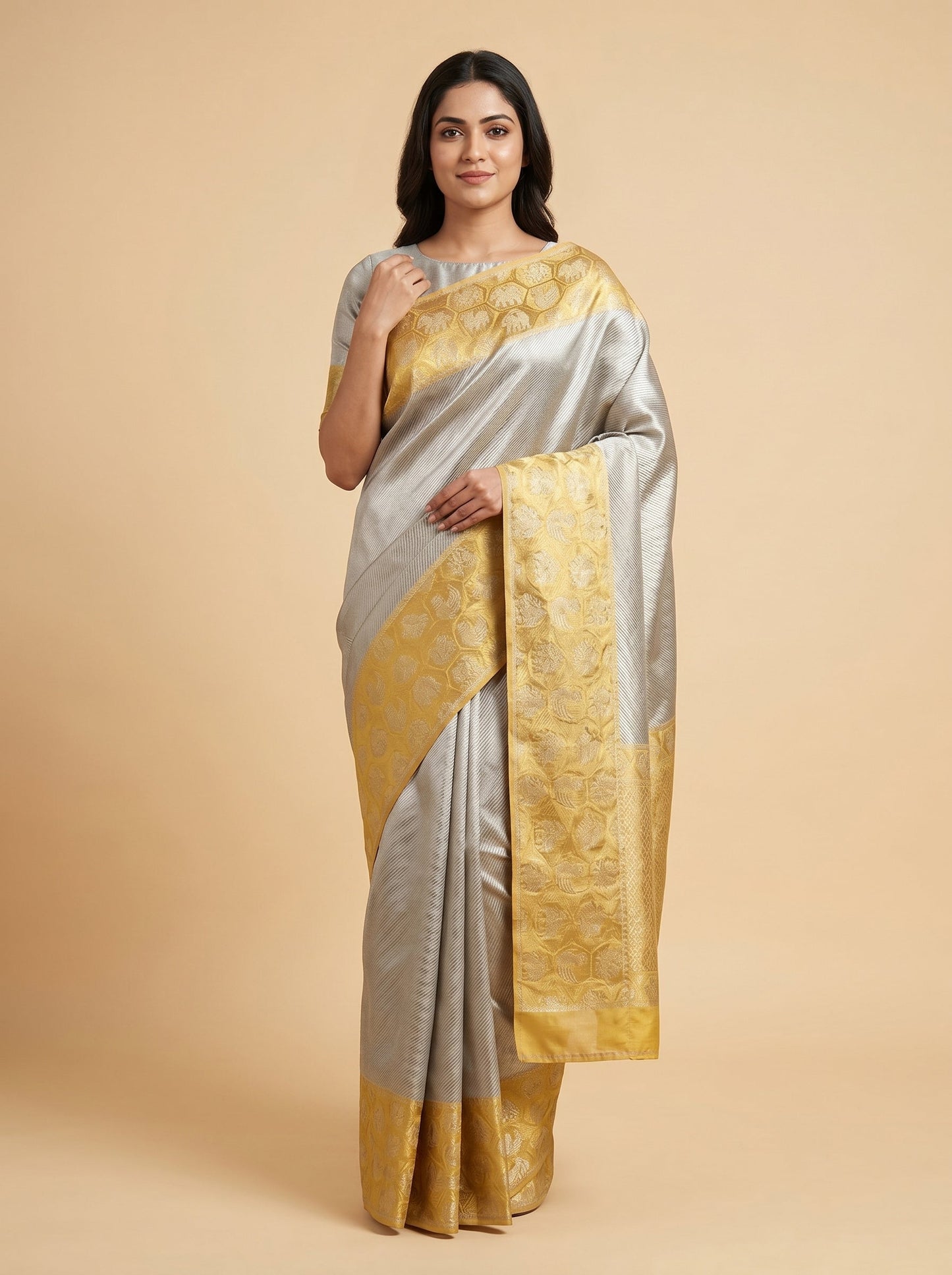 Silver Gold Luxe Fusion Handloom Saree