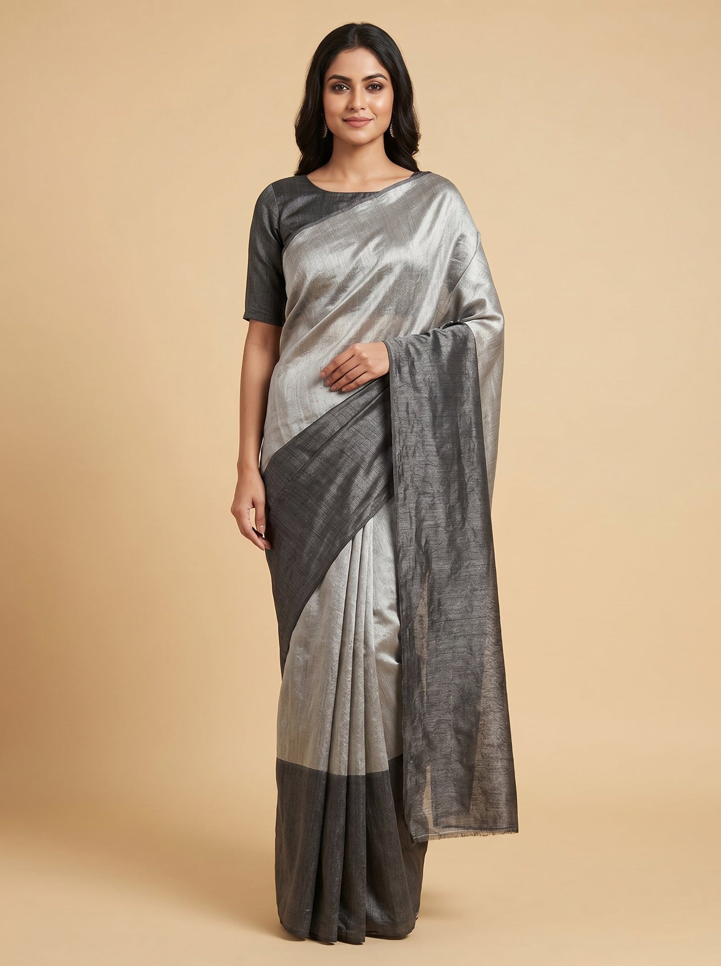 Silver Grey Moonlight Handloom Saree