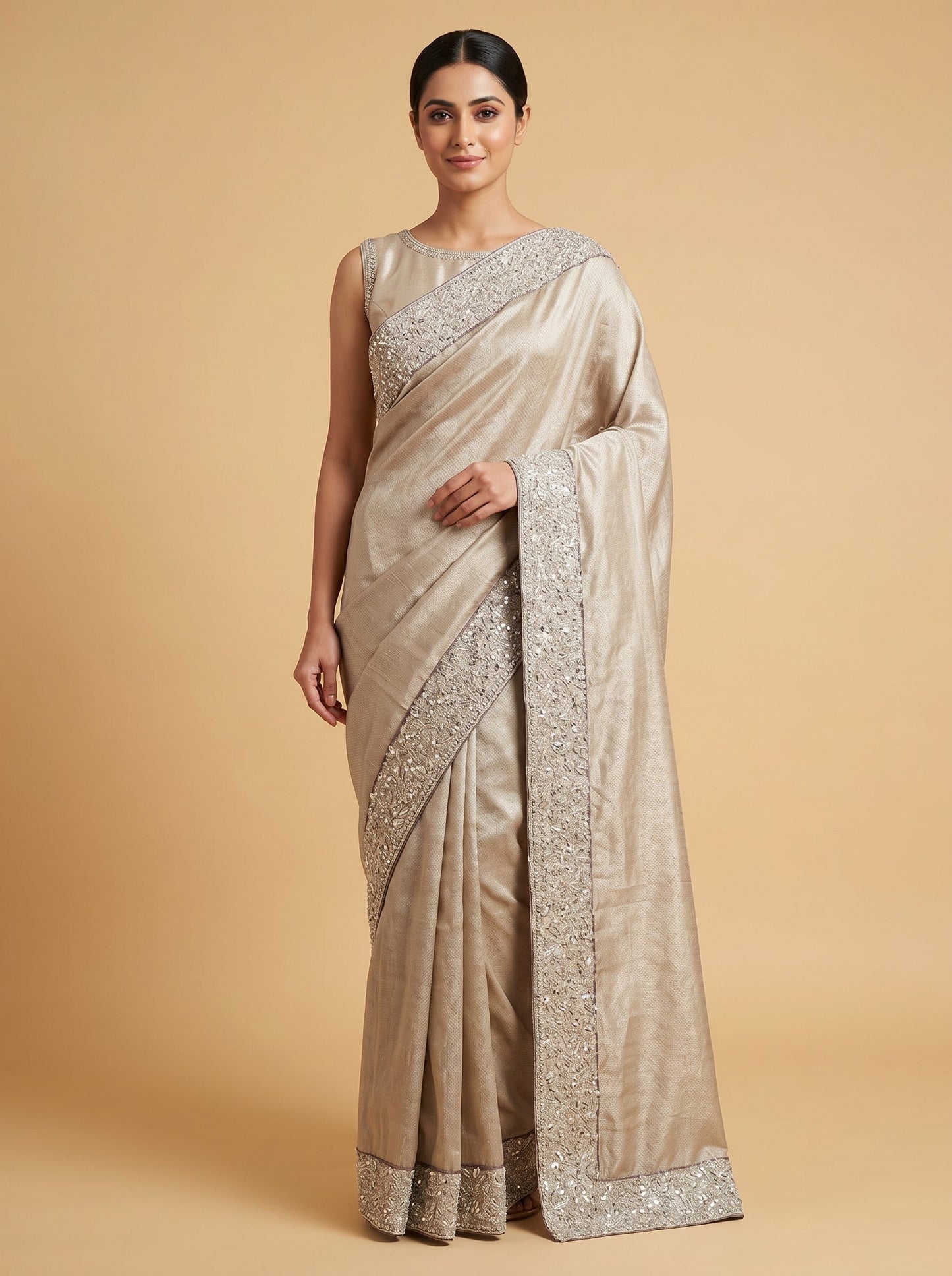 Silver Metallic Glow Embroidered Saree