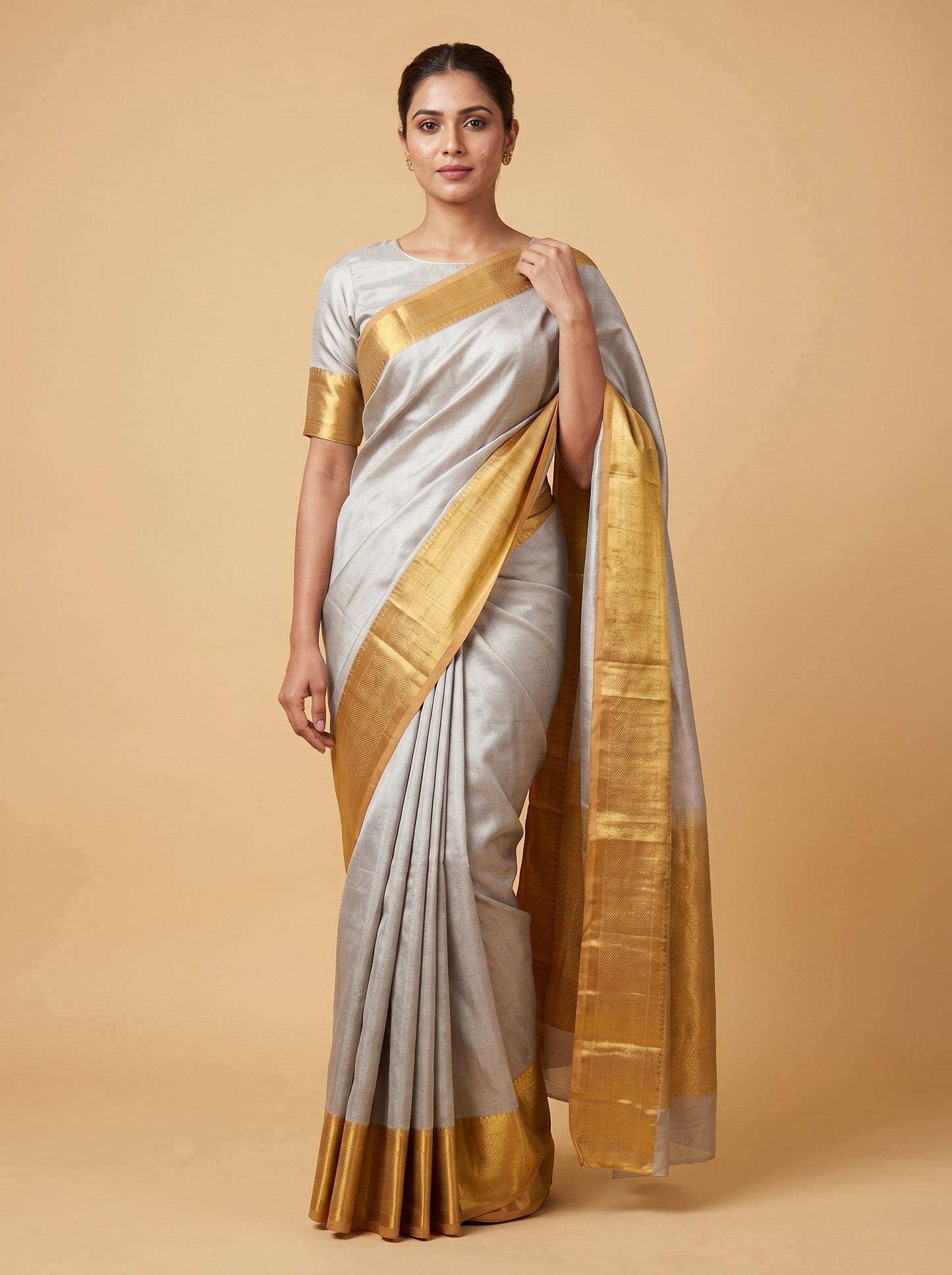 Silver Mirror Weave Handloom Saree