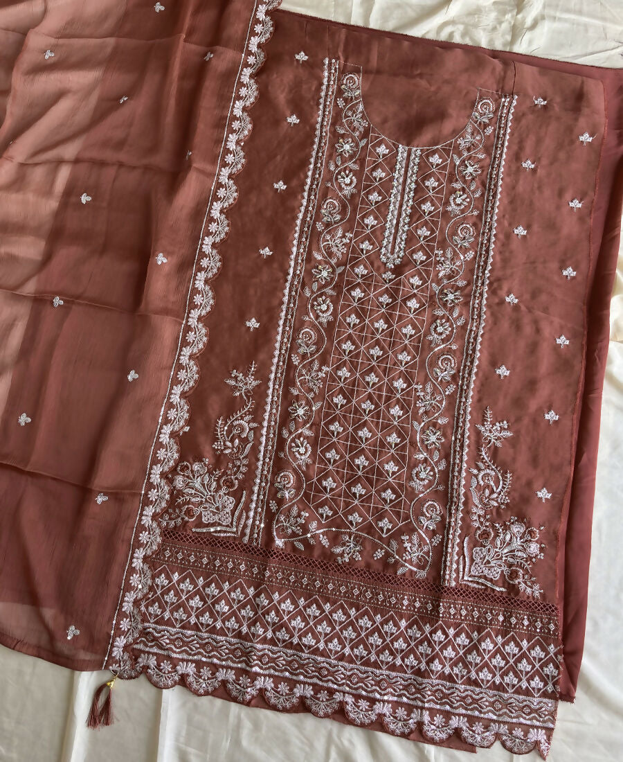 KC Peach Pakistani Straight Suit For Women Chiffon