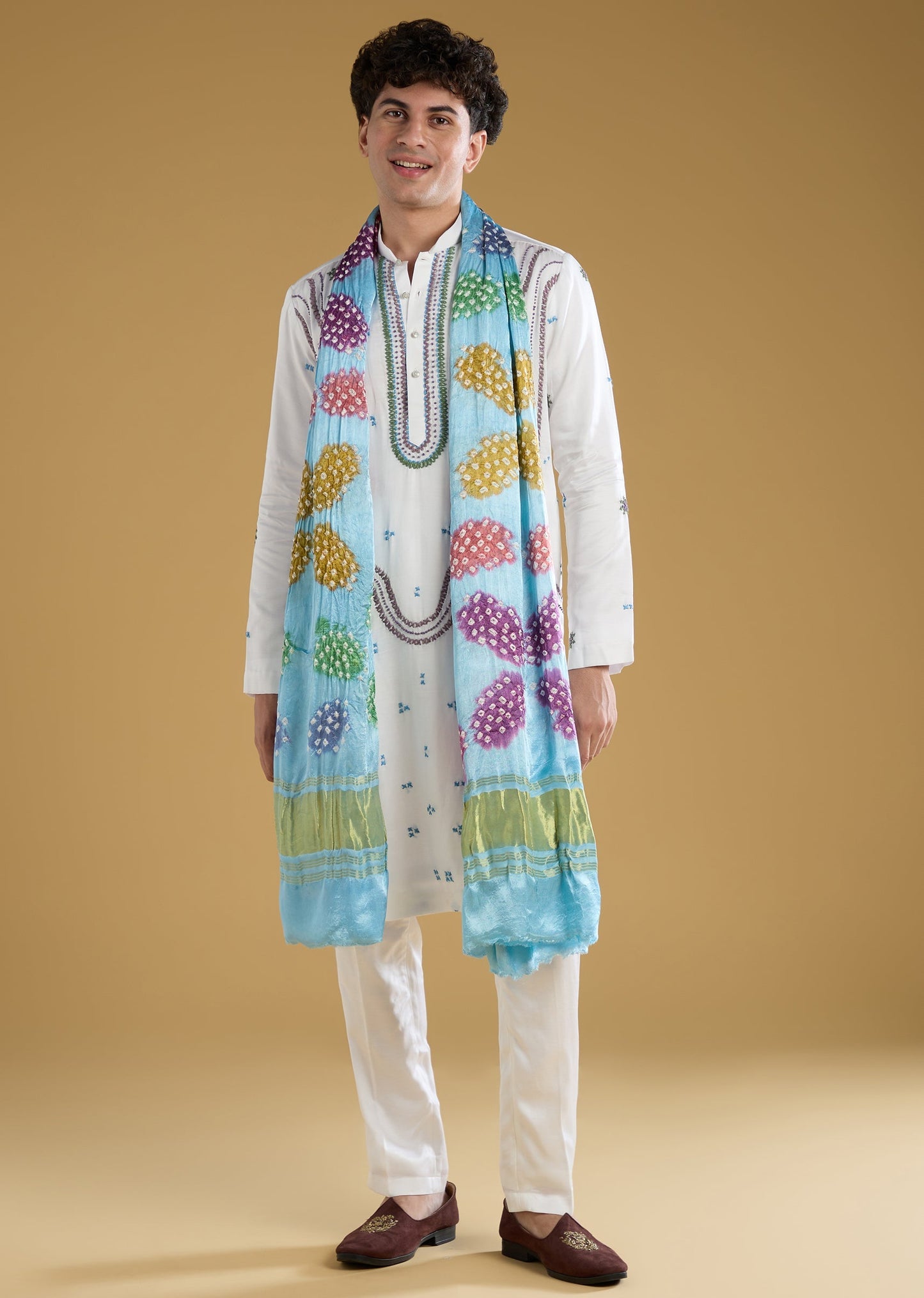 Multicolour Hand Dyed Bandhani Pure Silk Dupatta