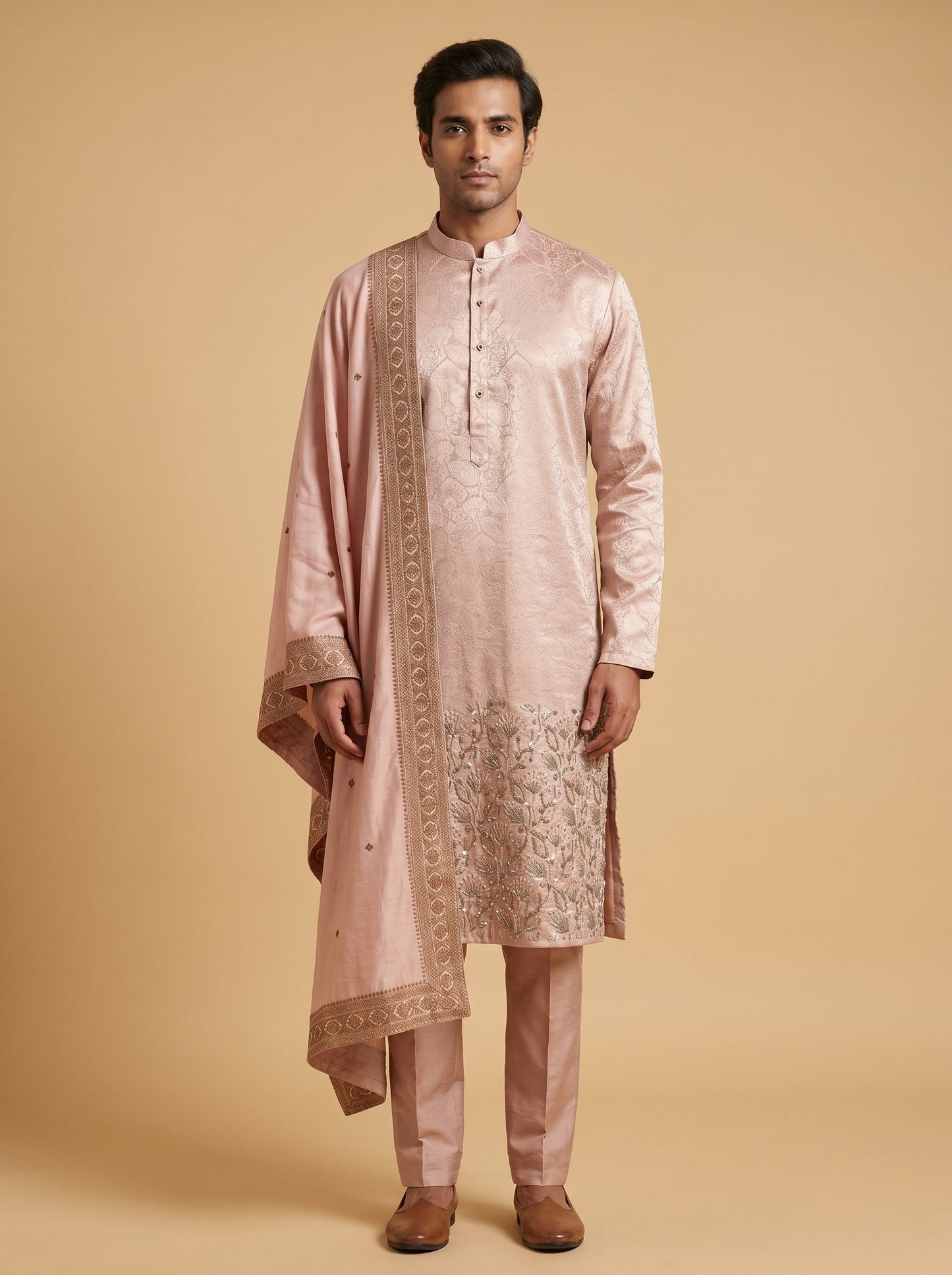 Soft peach sherwani