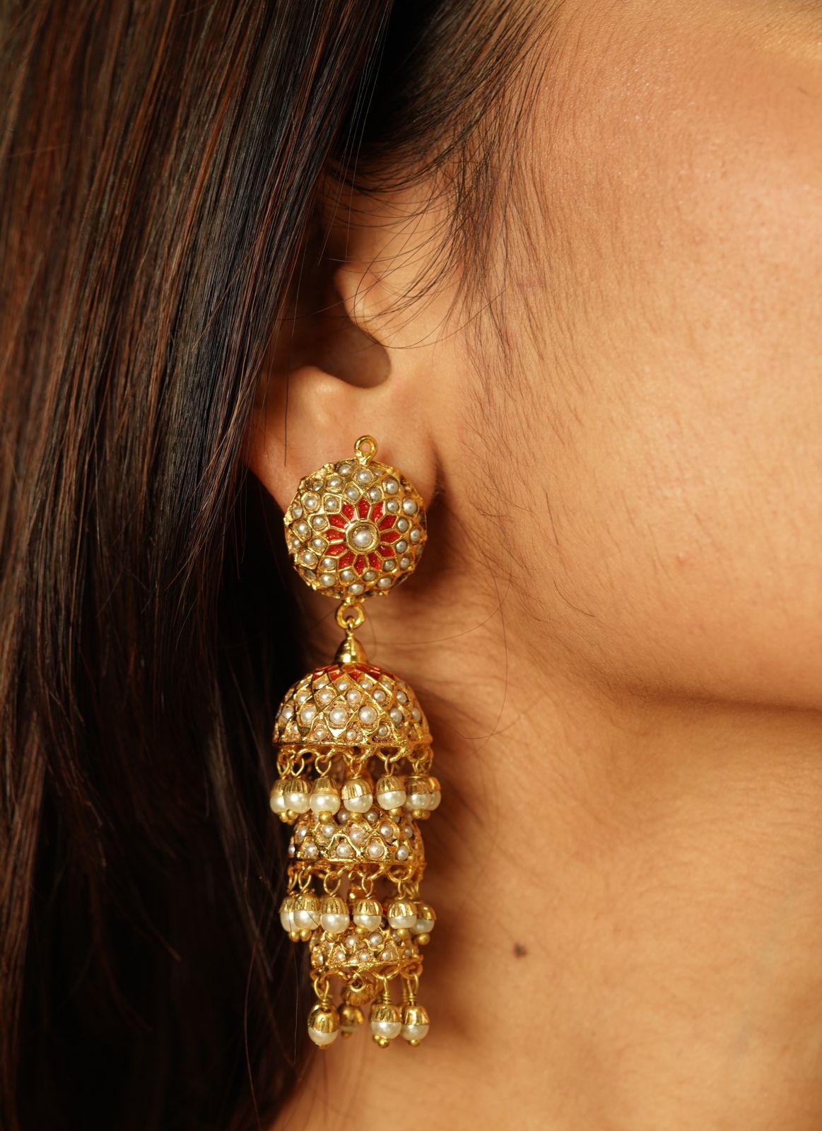 Sona Moti 3 layer Jhumkas