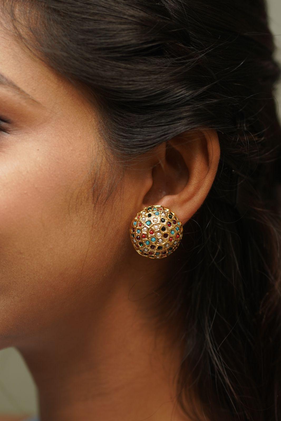 Sona Moti Studs in Navratna