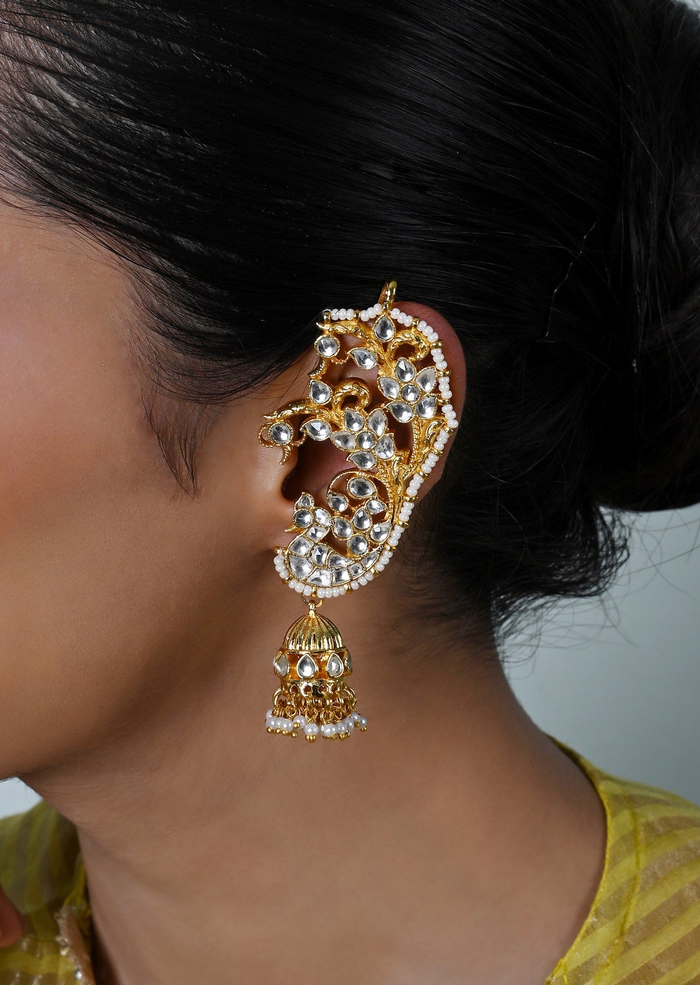 Statement White Jadau Kundan Ear Cuffs