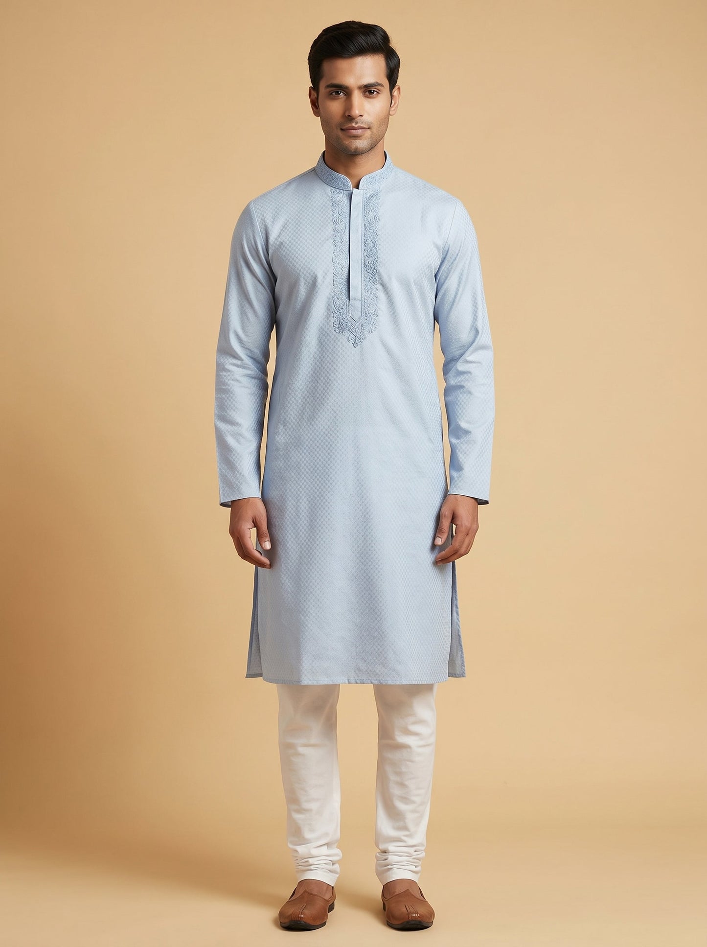 Steel Blue Linen Kurta Set