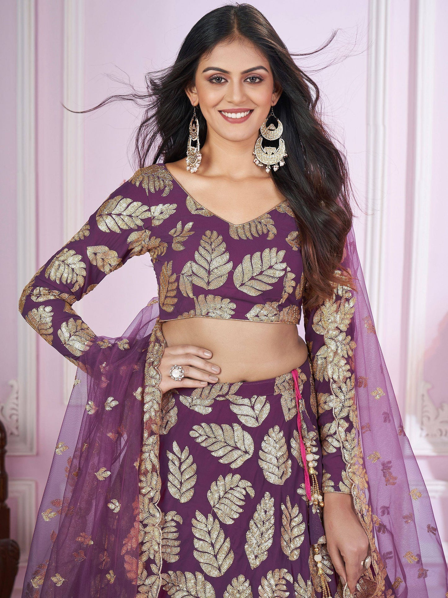 Tulsi Art Stunningâ Purple Sequins Georgette Engagement Wear Lehenga Choli