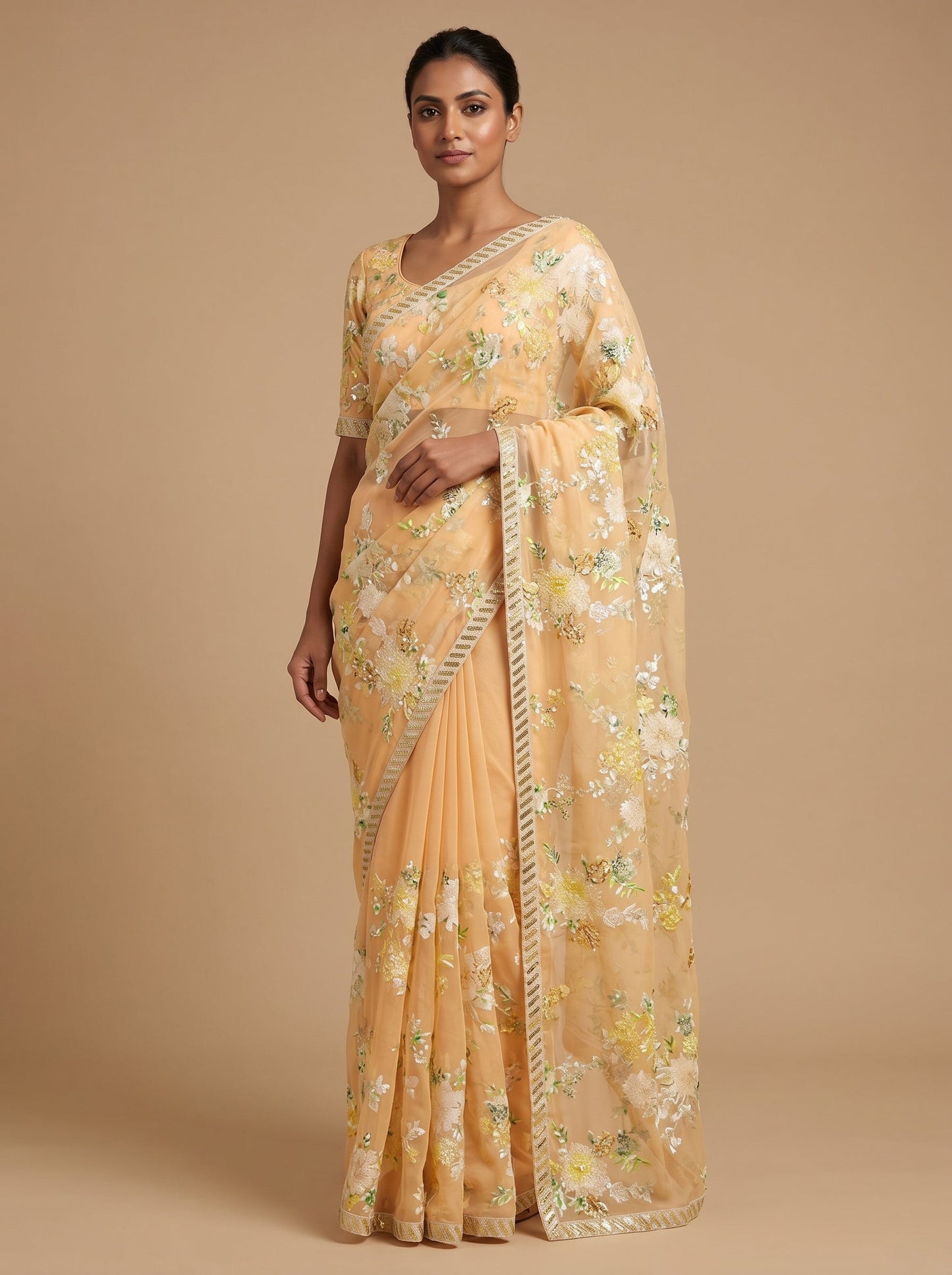 Sunny Yellow Glow Embroidered Saree