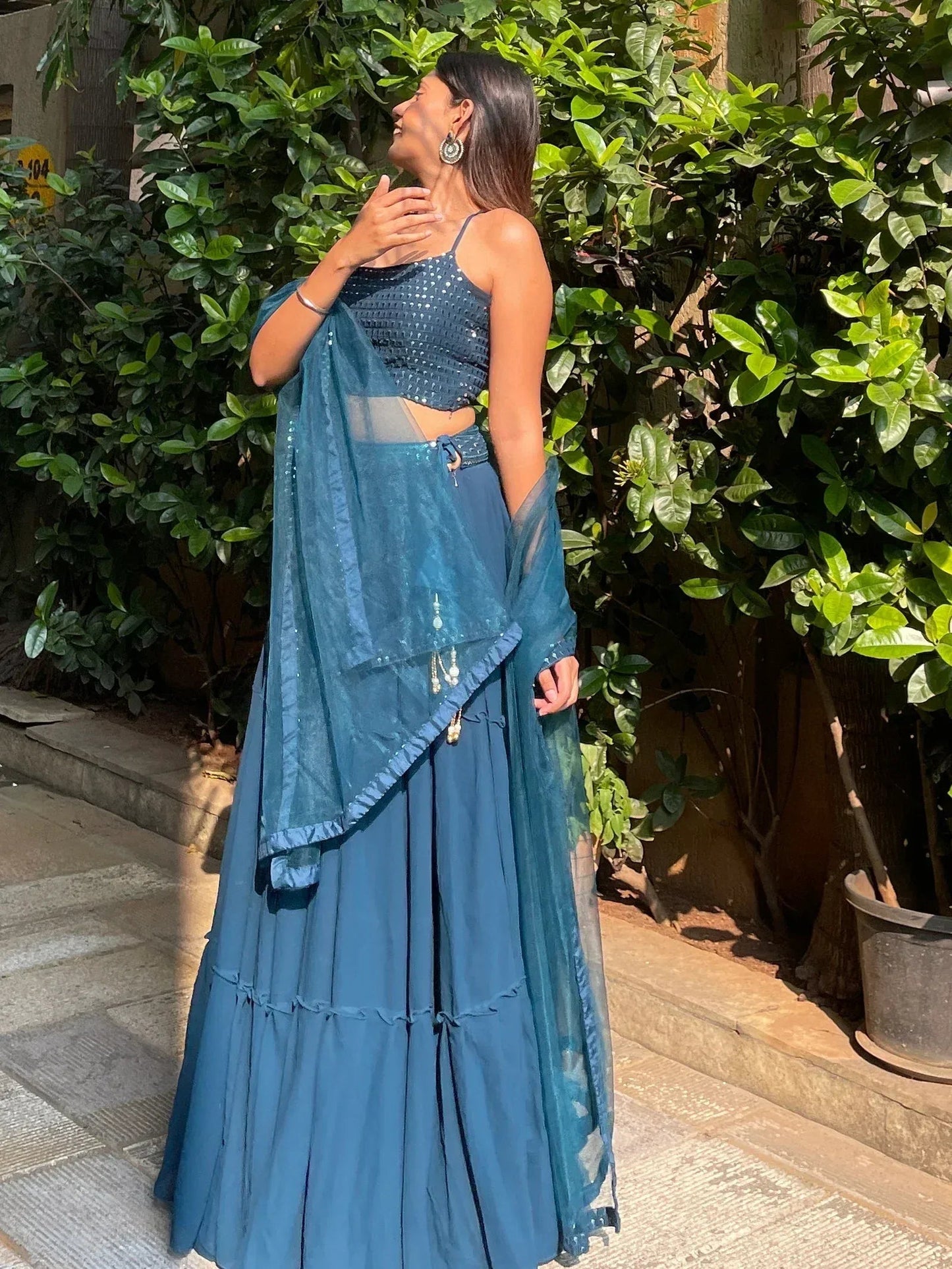 Tulsi Art Sweet Teal Blue Georgette Party Wear Lehenga Choli With Dupatta