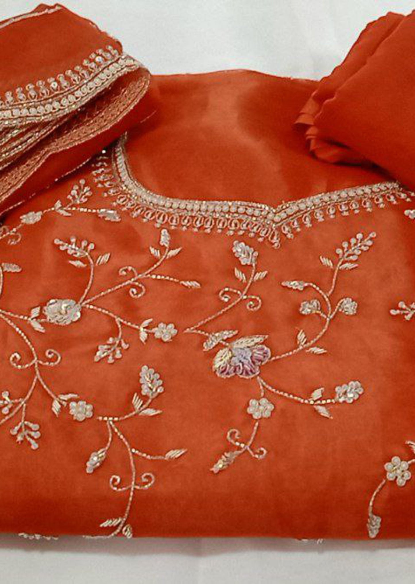 Tangerine Bloom Opulence Dress Material