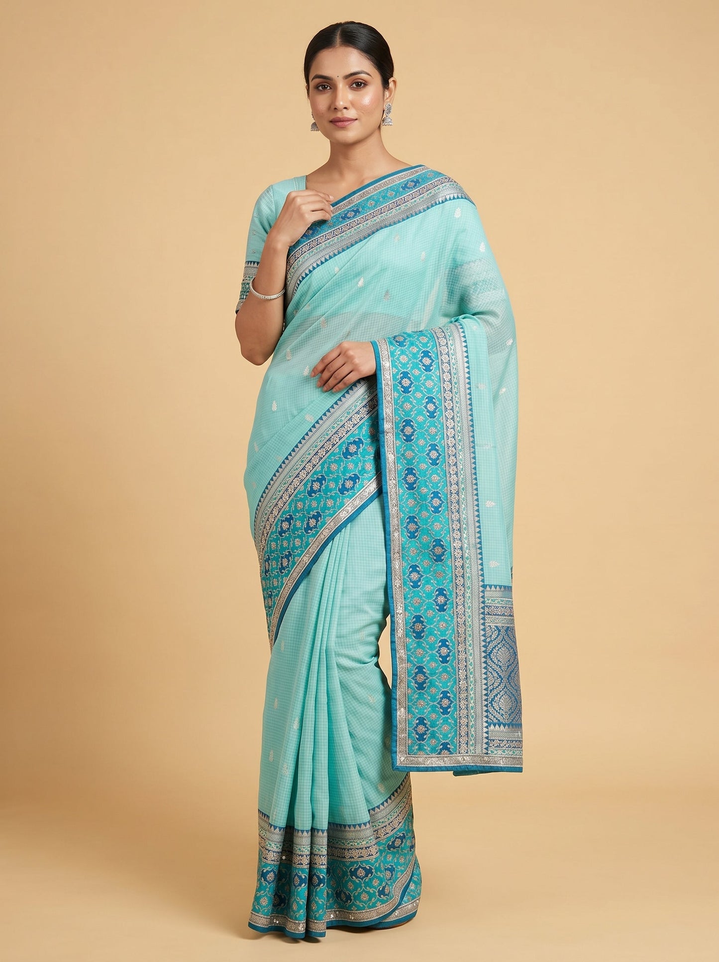 Teal Blue Ocean Glow Embroidered Saree
