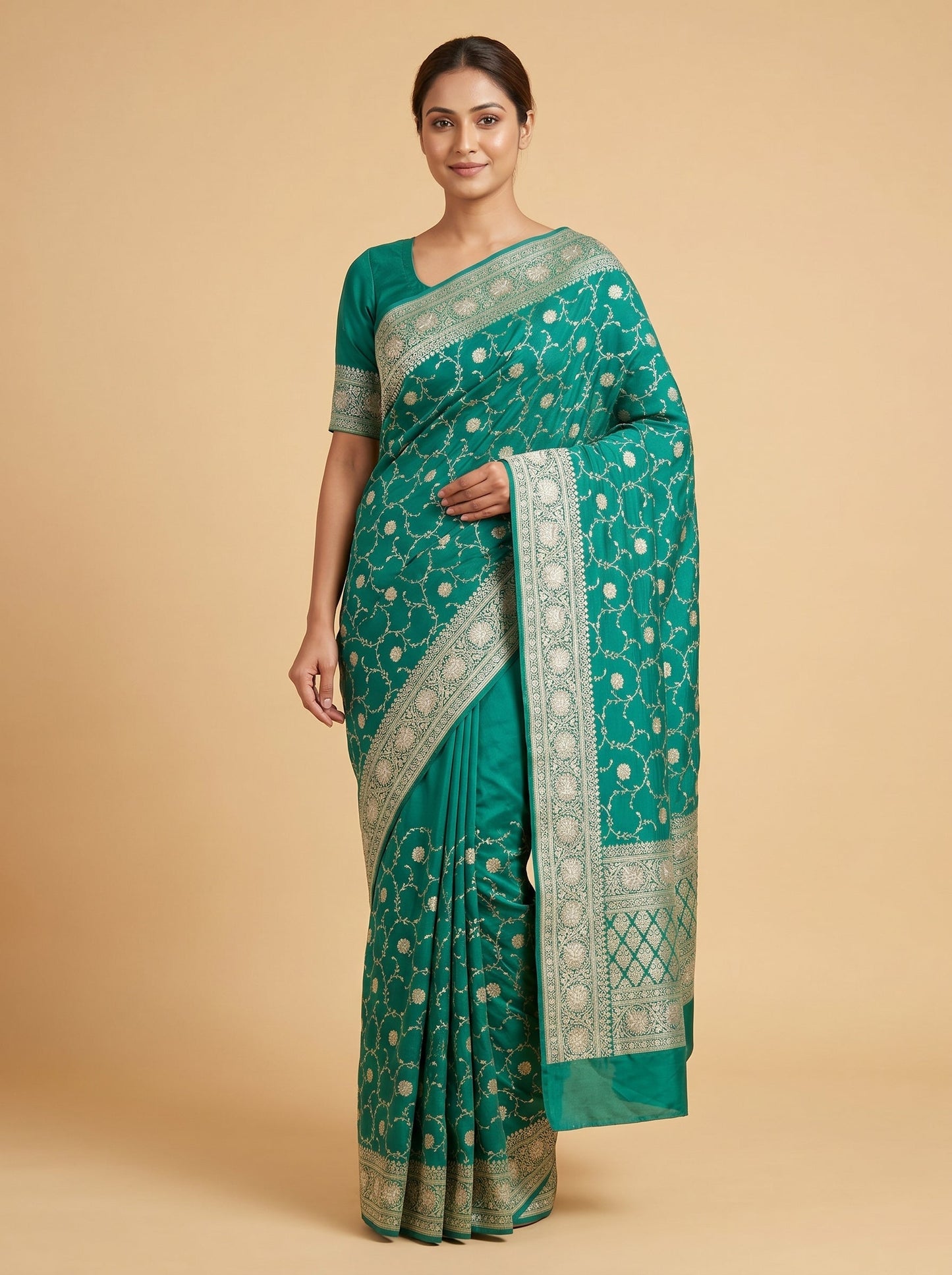 Teal Embroidered Saree