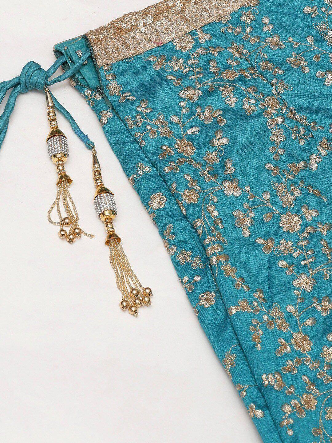 Tulsi Art Turquoise Blue Semi-Stitched Myntra Wedding Wear Lehenga & Unstitched Blouse With Dupatta