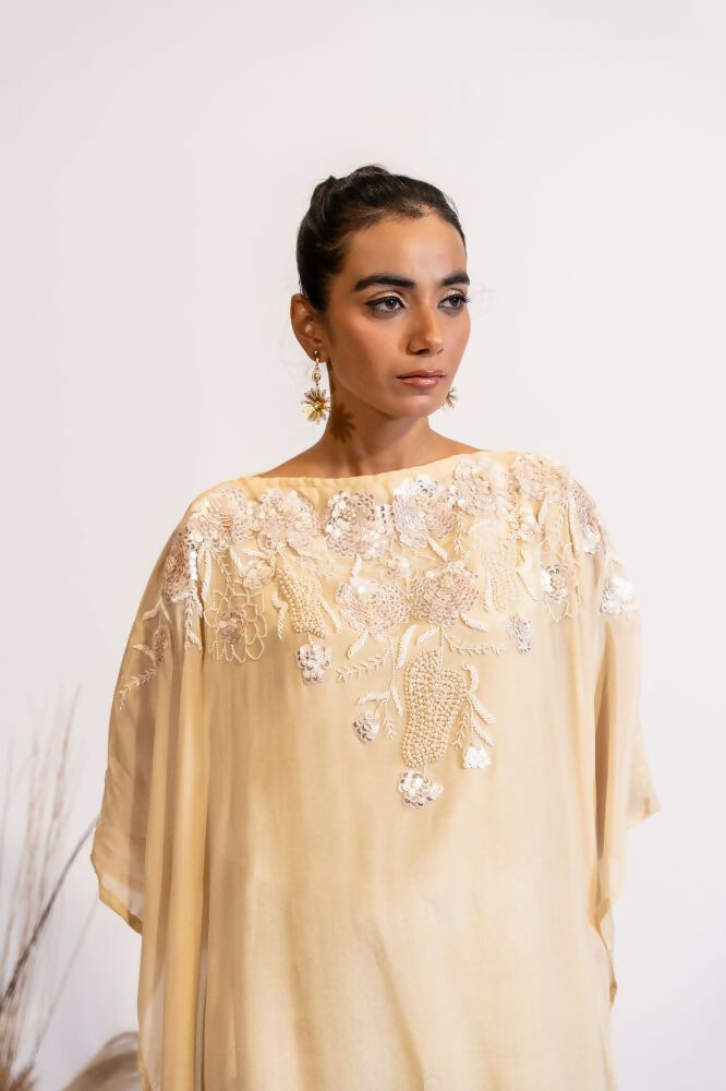 Timaraa Champagne Glow Hand-Embellished Georgette Kaftan Dress