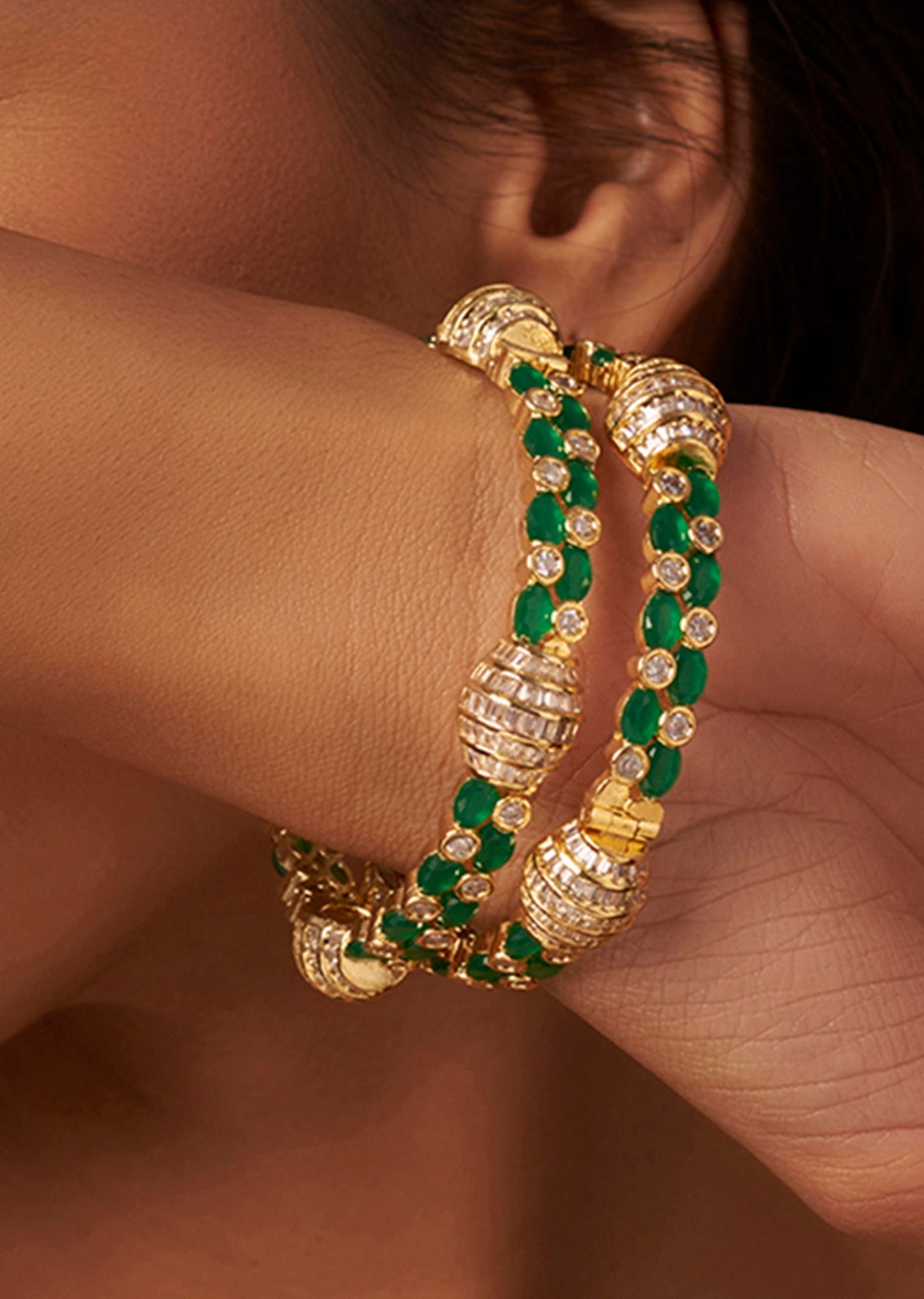 Two Tone Finish Green Onyx Bangles Set of Two
