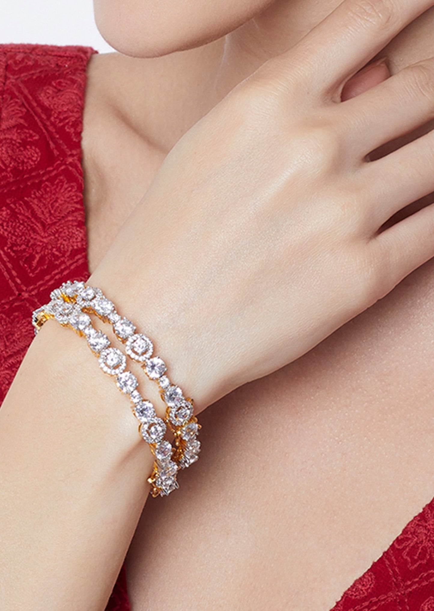 Two Tone Finish Swarovski And Zircon Bangles Set of Two