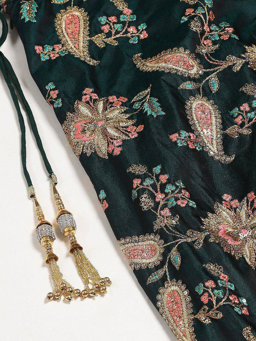 Tulsi Art Green Semi-Stitched Myntra Lehenga & Unstitched Blouse With 2 Dupattas