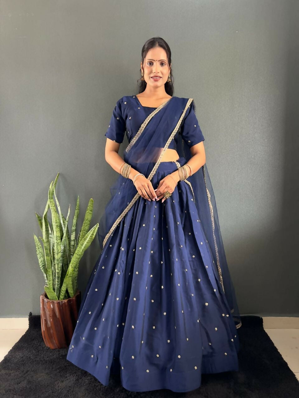 Teeya Creation New Trendy Stylist South Style Lehenga Choli Set - Dark-Navy-Blue