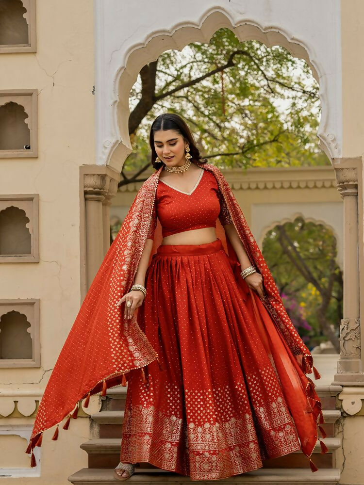 Lehenga Mart Orange Designer Wedding Wear Lehenga Choli