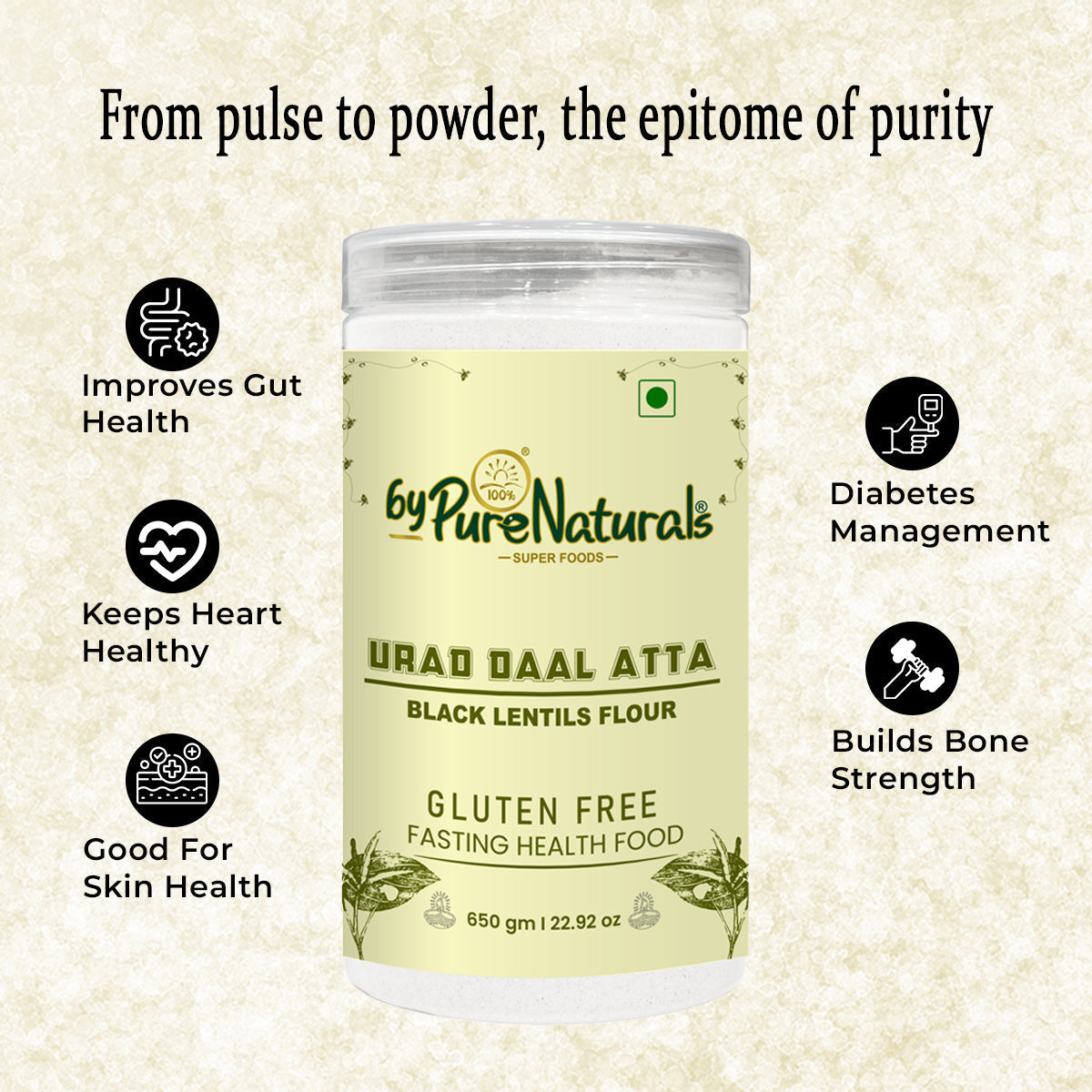 byPureNaturals Urad Daal Atta (Black Lentils Flour)