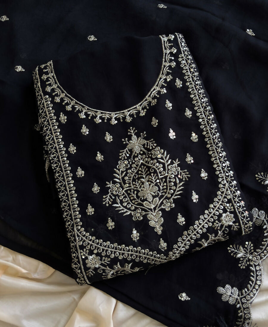 KC Black Wedding Wear Embroidered Crush Silk Salwar Suit