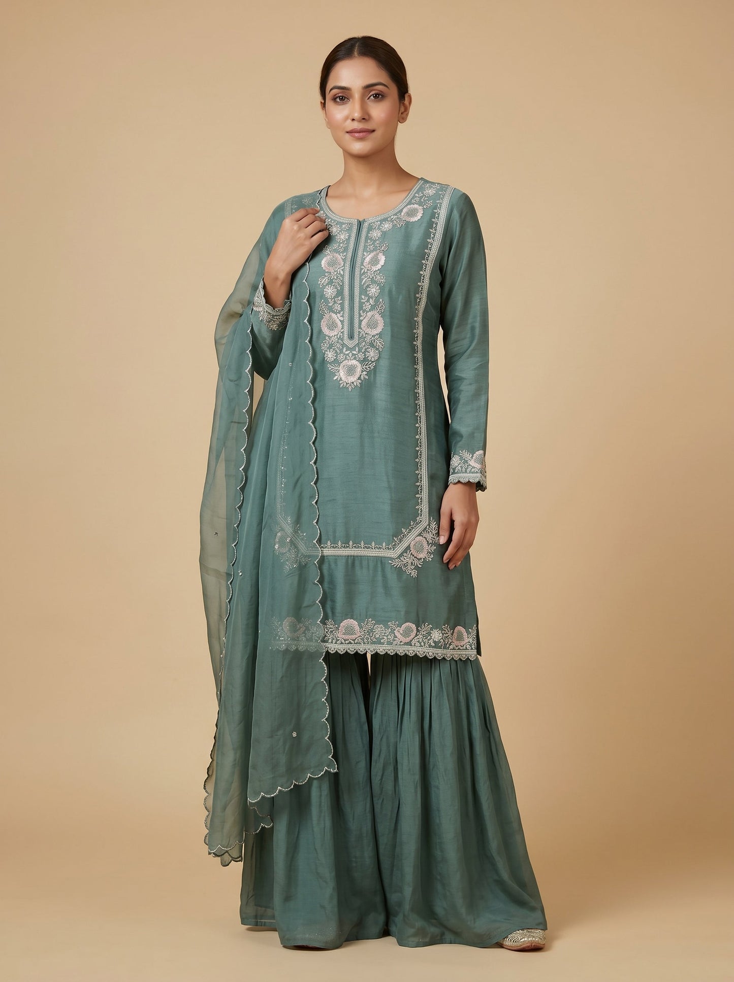 Verdant Leaf Green Sharara Set