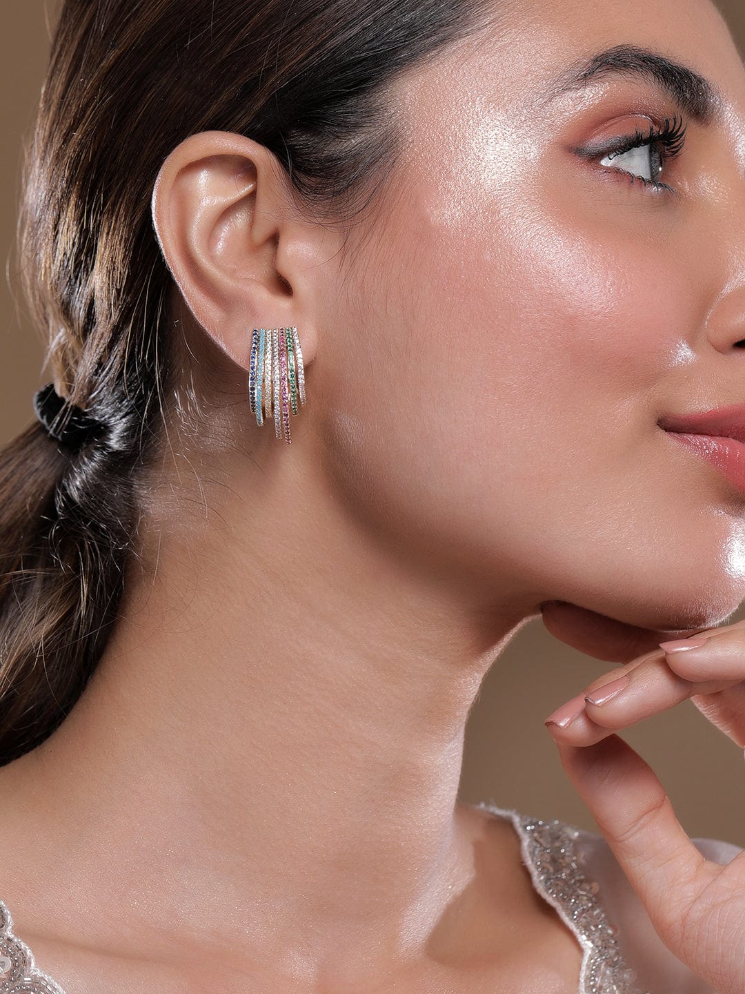 Rainbow Glow Multi Zirconia Hoops Huggies