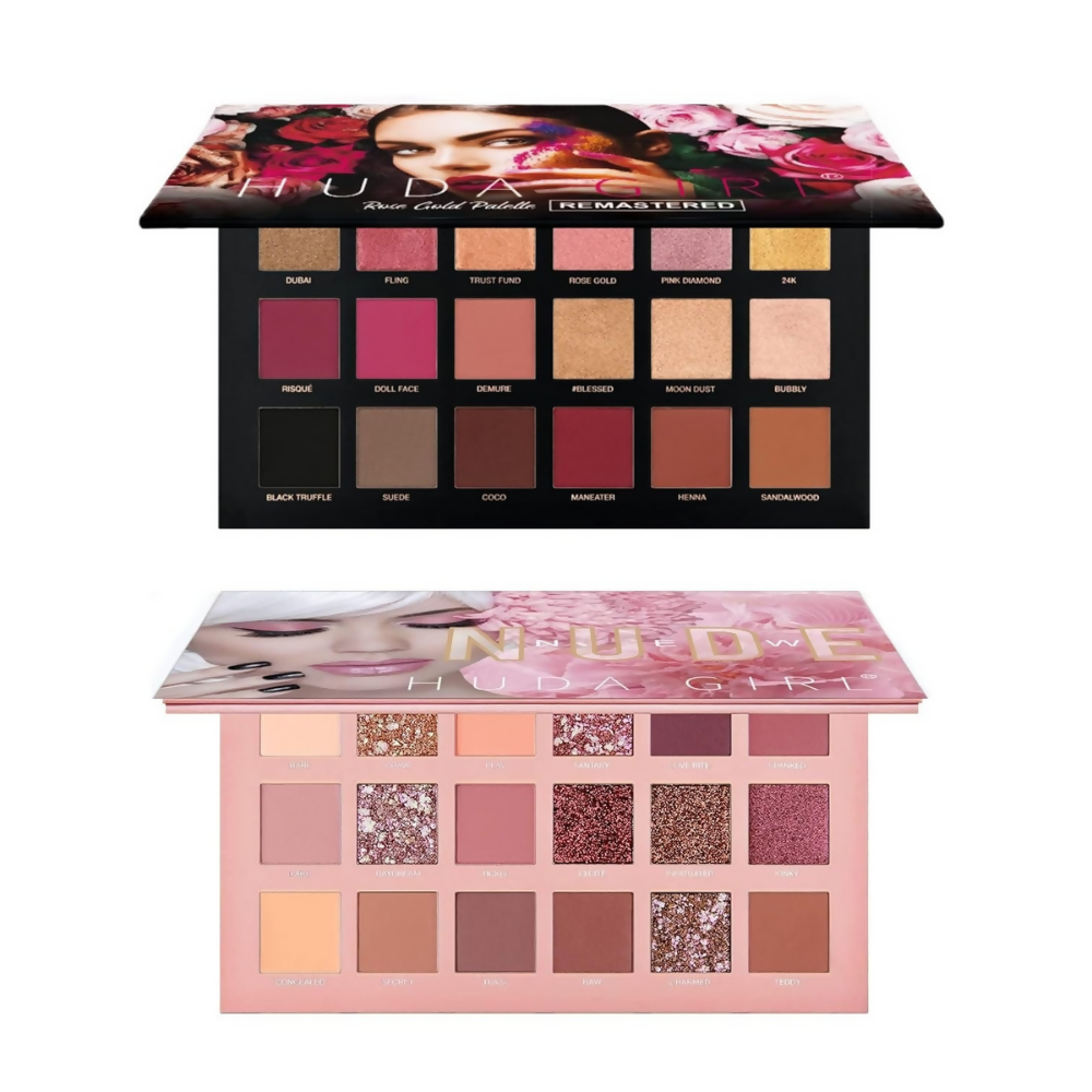 Huda Girl Beauty Rose Gold Remastered & Nude Edition Eyeshadow Palette - 36 Matte and Shimmer Finishes