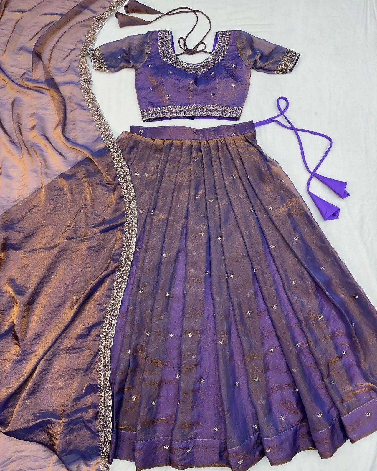 Teeya Creation Womens New Trendy Radiant Purple Hand-Embroidered Silk Lehenga Choli Set