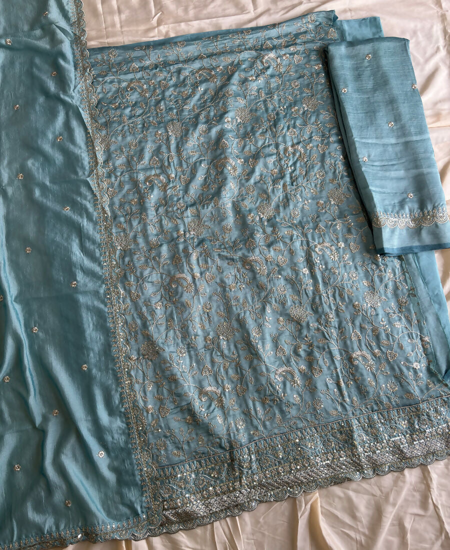 KC Sky Blue Vichitra Silk Palazzo Suit For Women Festival Wear