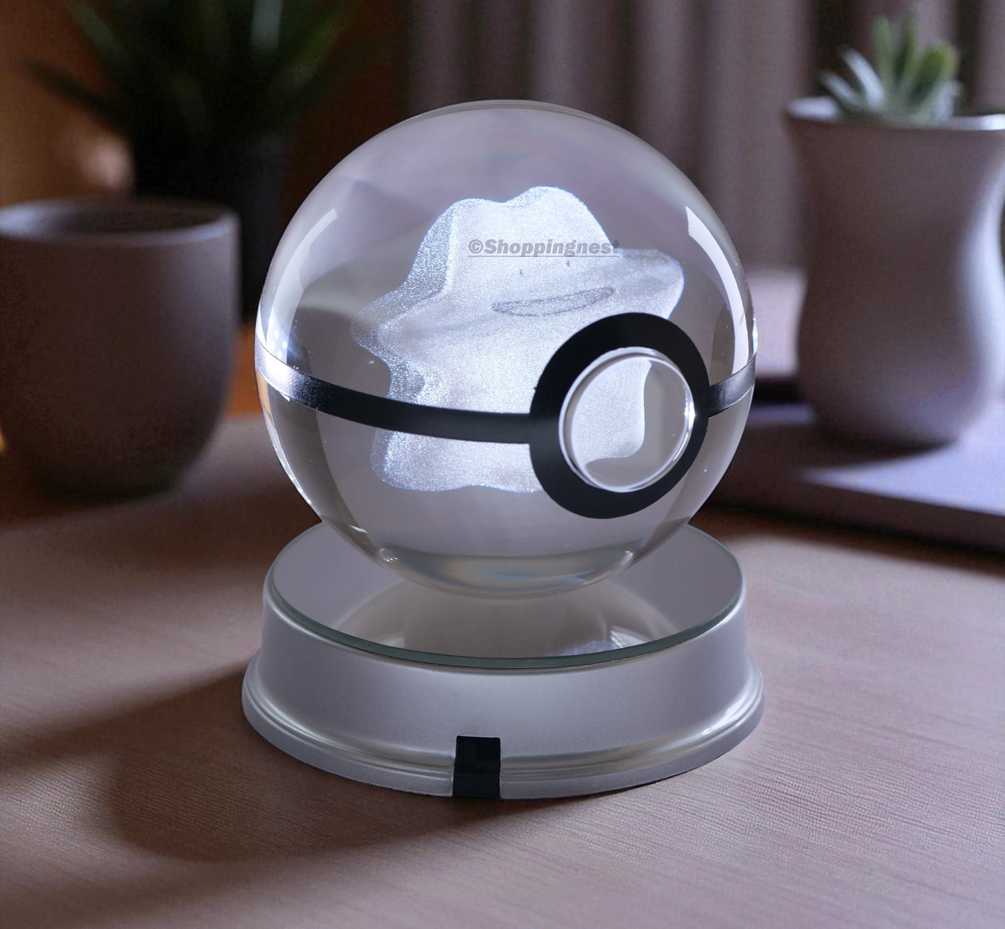 Pokémon Ditto Crystal Poké Ball 3D Laser Engraved Figurine | Color Changing LED Night Lamp |PVC| Collectible by ShoppingNest
