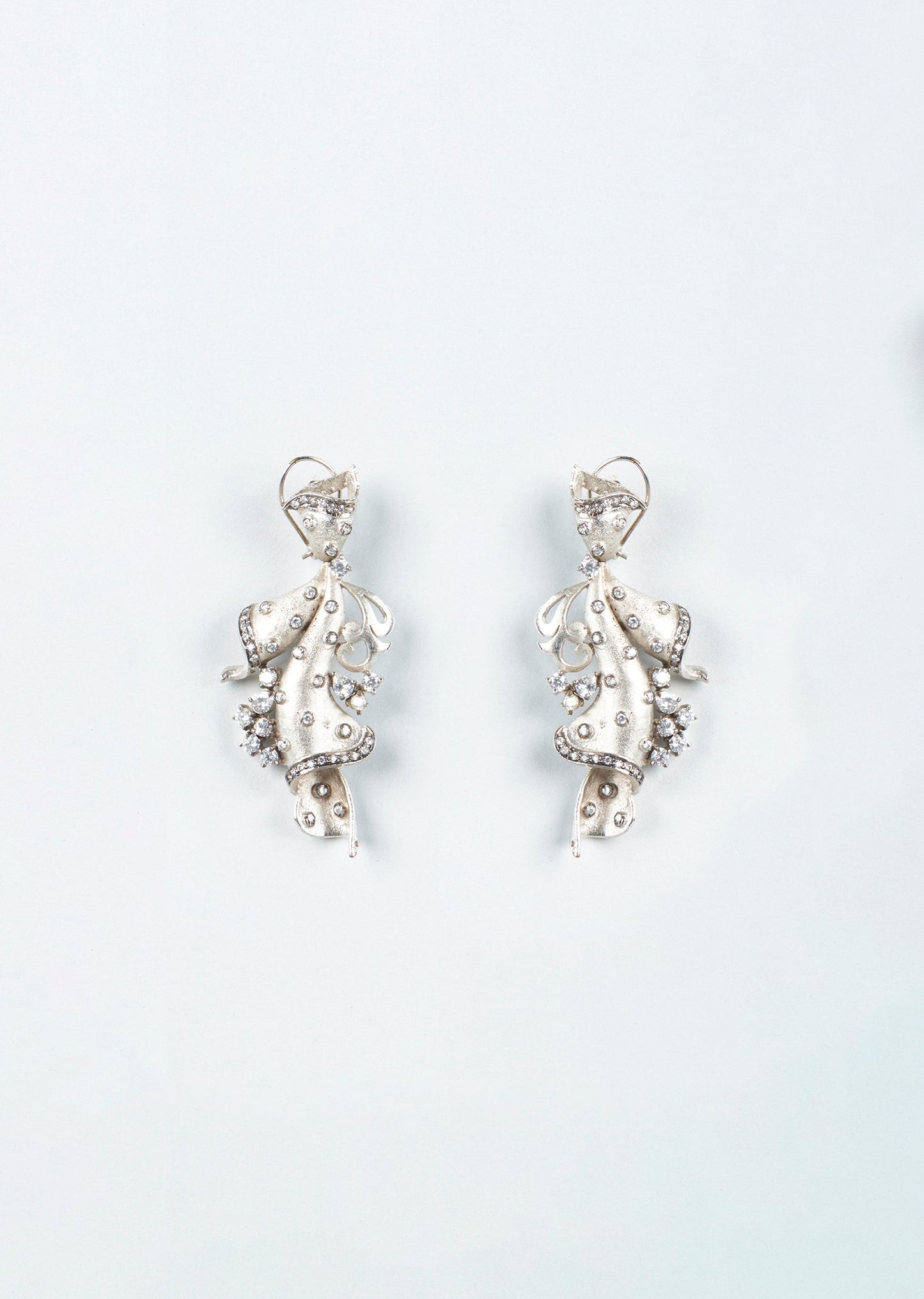 White Finish Sparkling Zircon Dangler Earrings