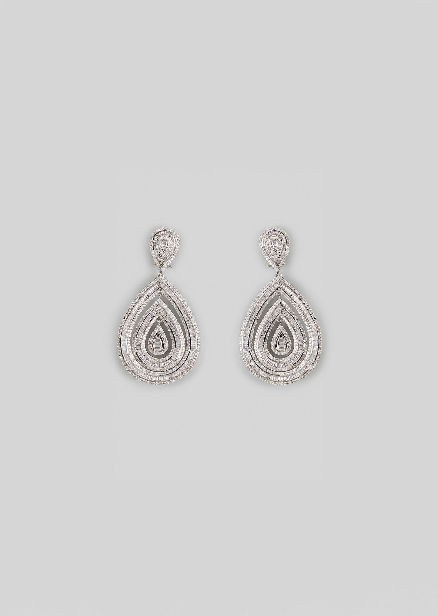 White Finish Shimmer Zircon Dangler Earrings