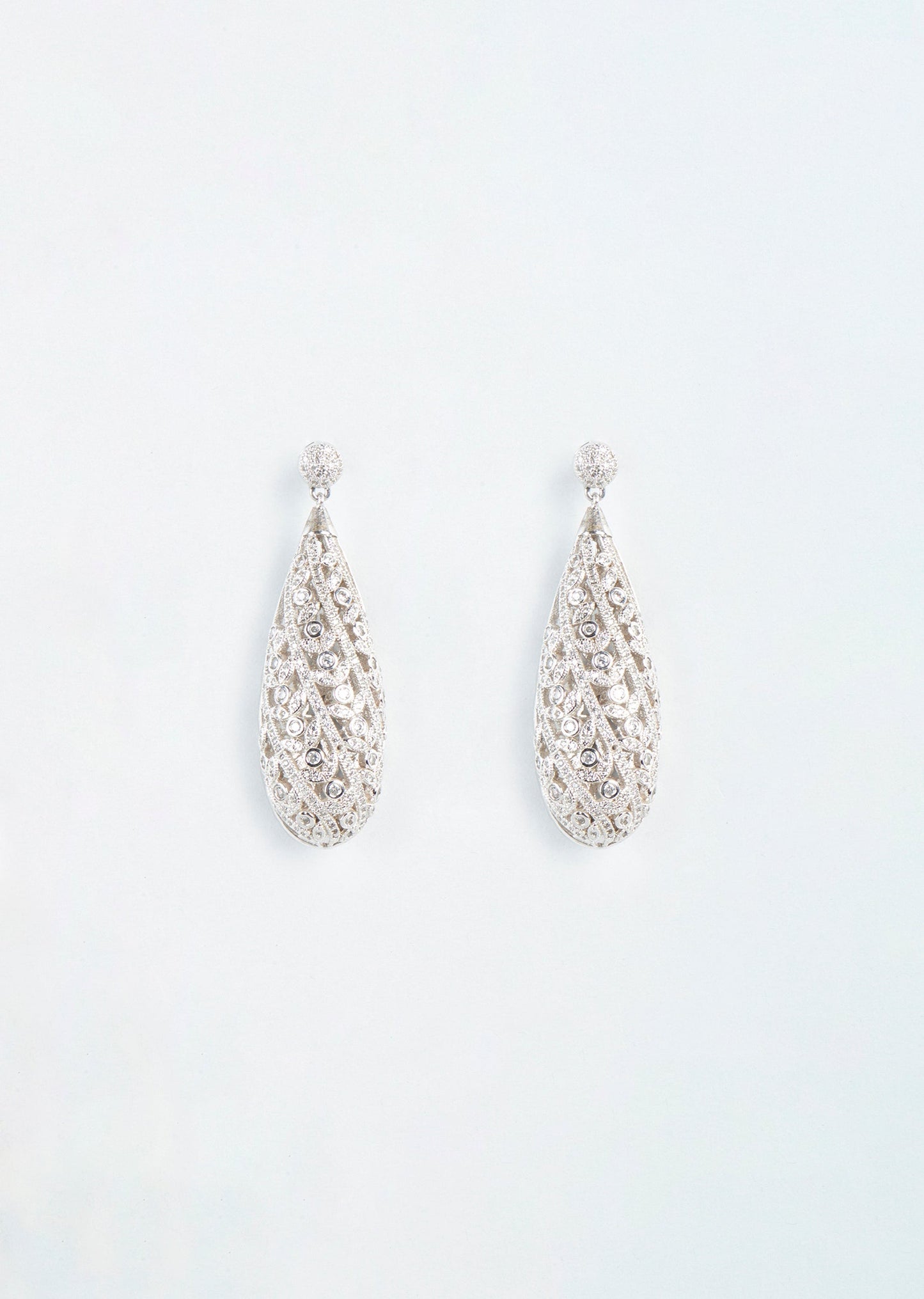 White Finish Zircons Dangler Earrings