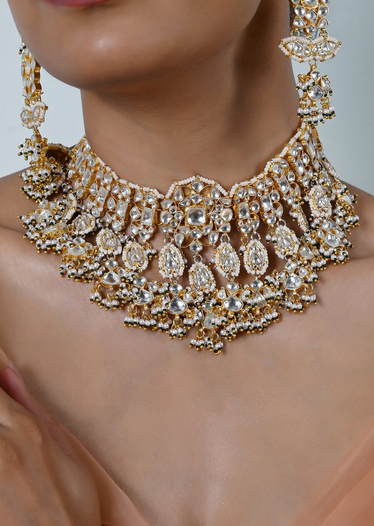 Polki Inspired Kundan Necklace Set With Earrings