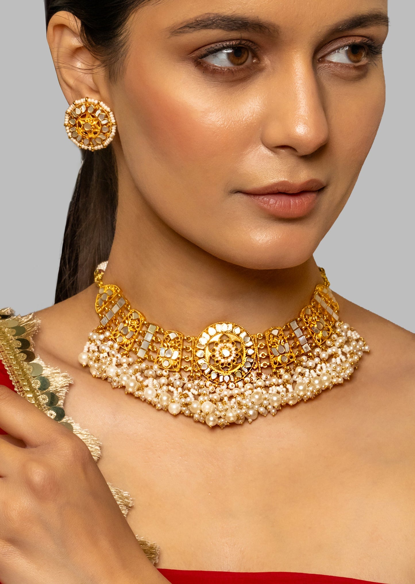 White Kundan Polki Bridal Necklace Set