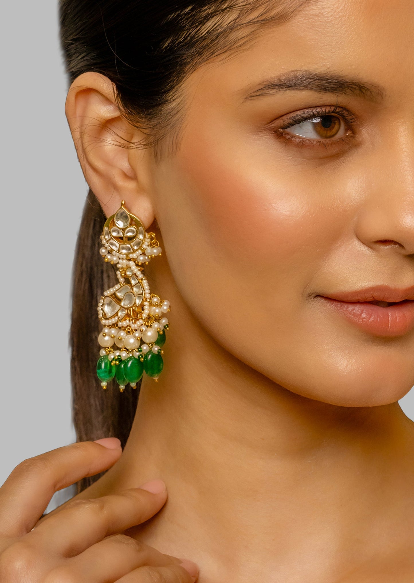 White Kundan Polki Diamond Earrings