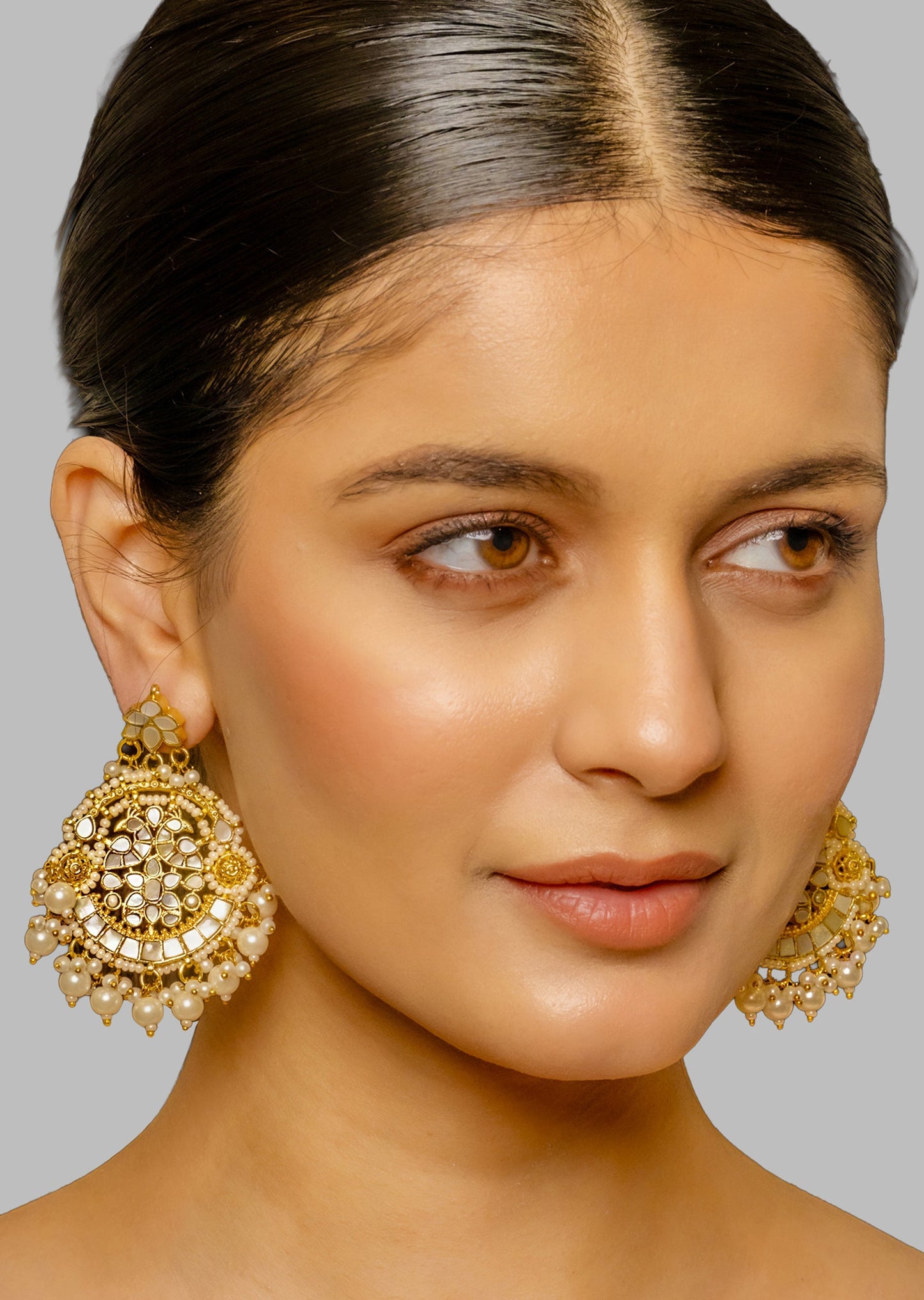 White Kundan Polki Statement Bridal Earrings