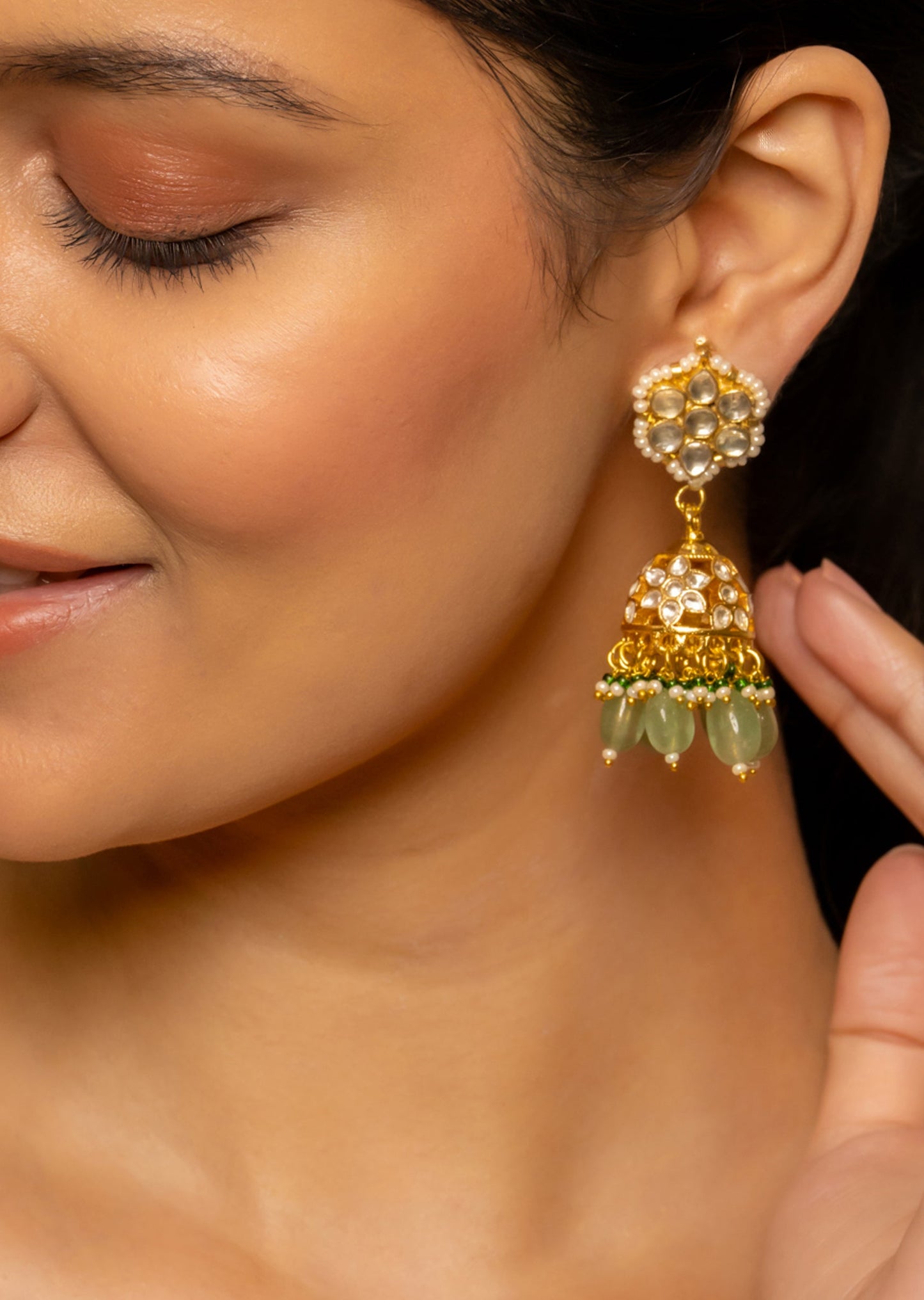 White Kundan Stone Earrings
