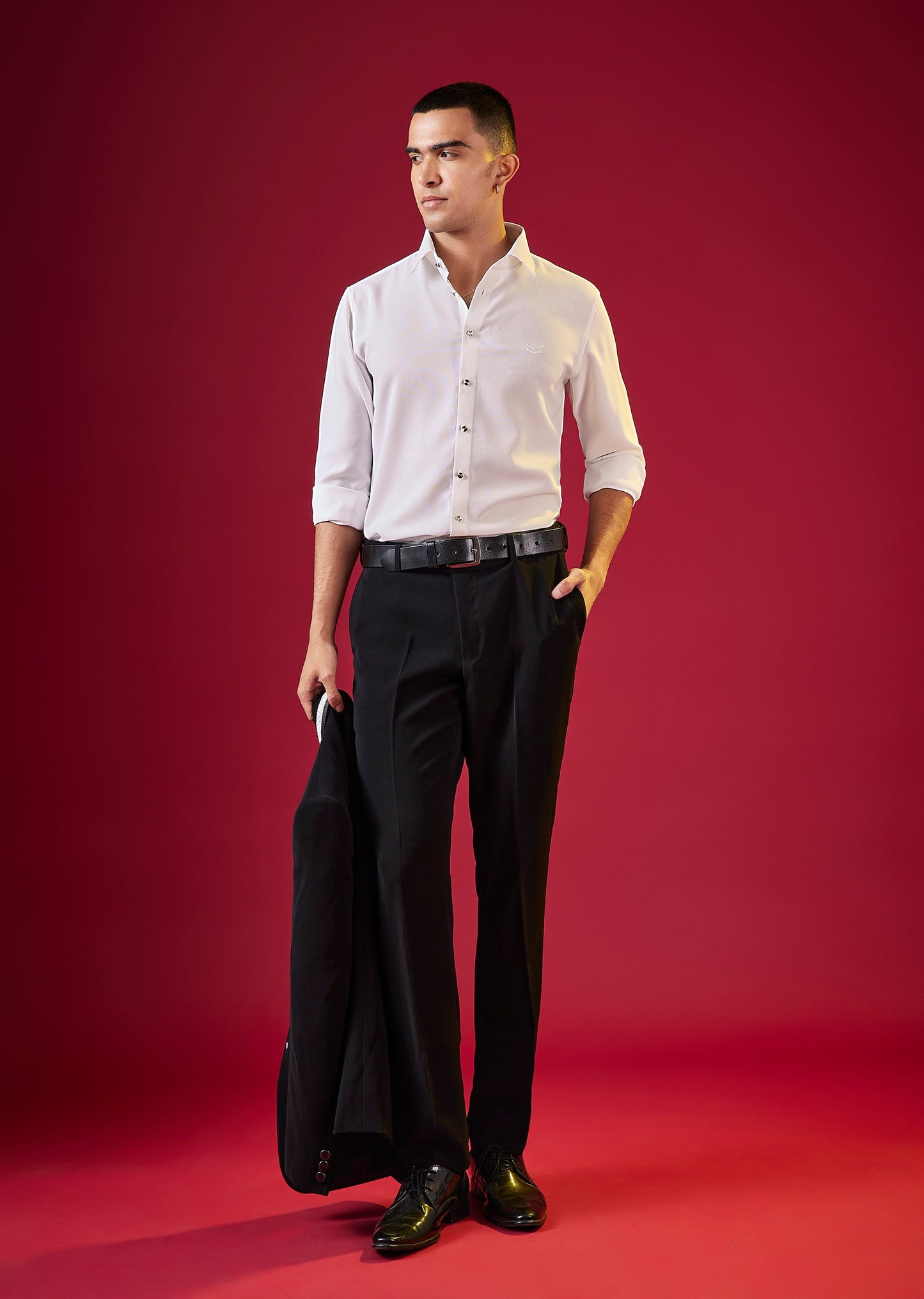 White Mens Solid Viscose Button Front Shirt