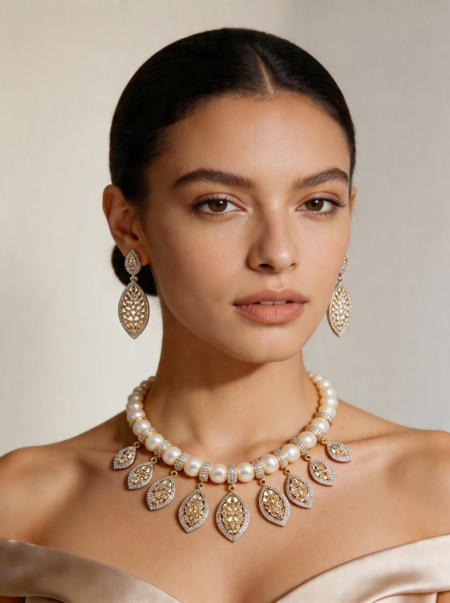 White Pearl And Zirconia Necklace Set