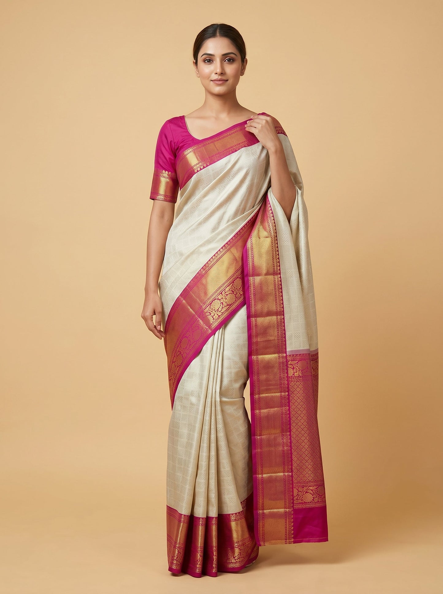 White Rani Dual Tone Handloom Saree
