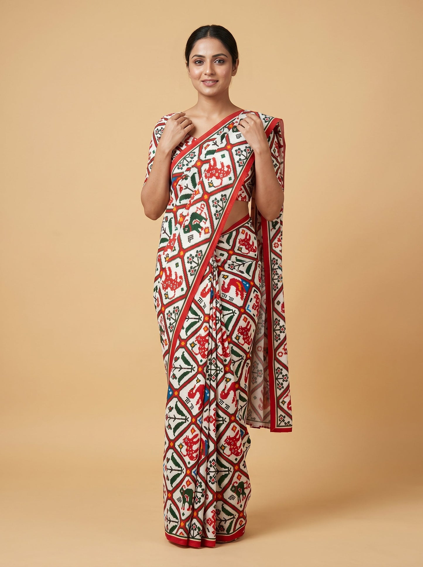 White Red Contrast Handloom Saree