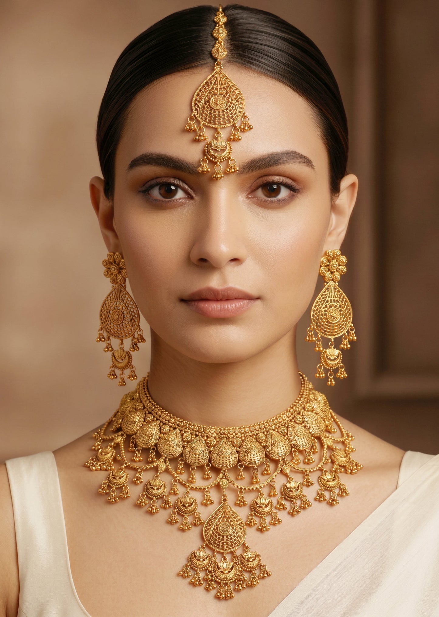 White Stone With Gold Finish Bridal Kundan Necklace Set