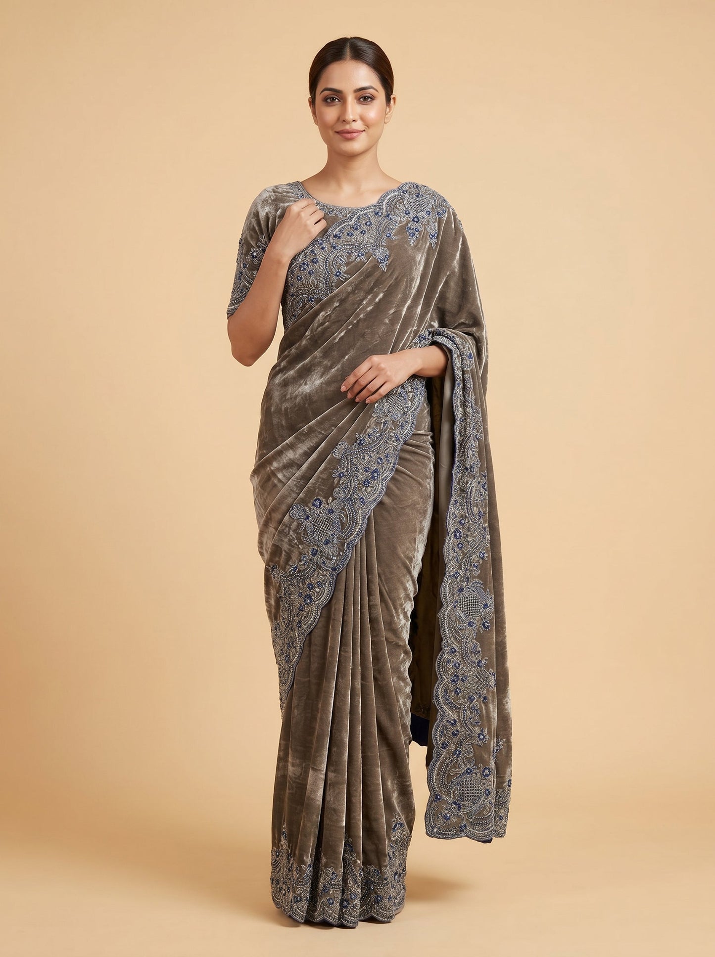 Wine embroidered saree with rich work
