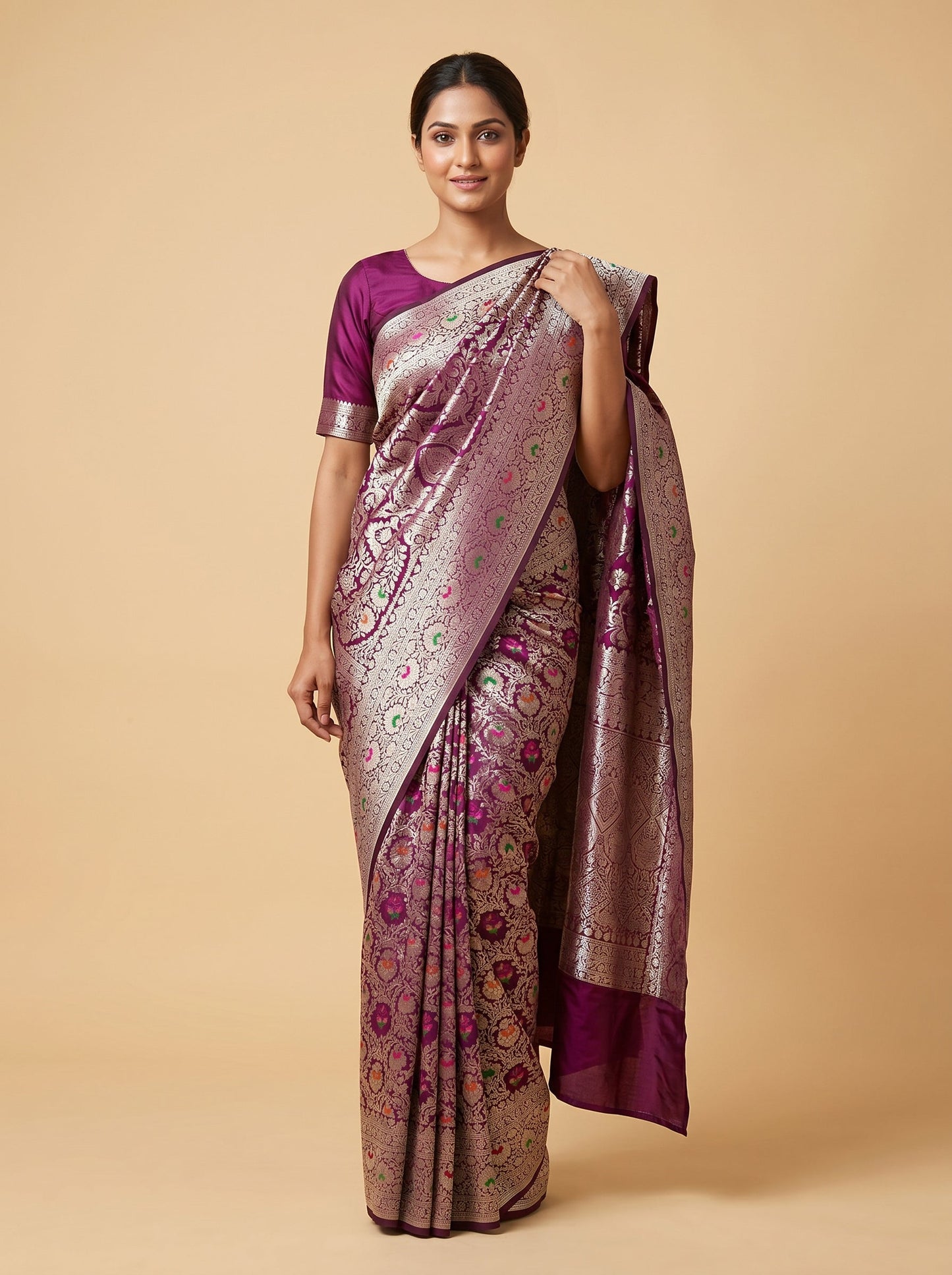 Wine Handloom Saree with Refined Elegance