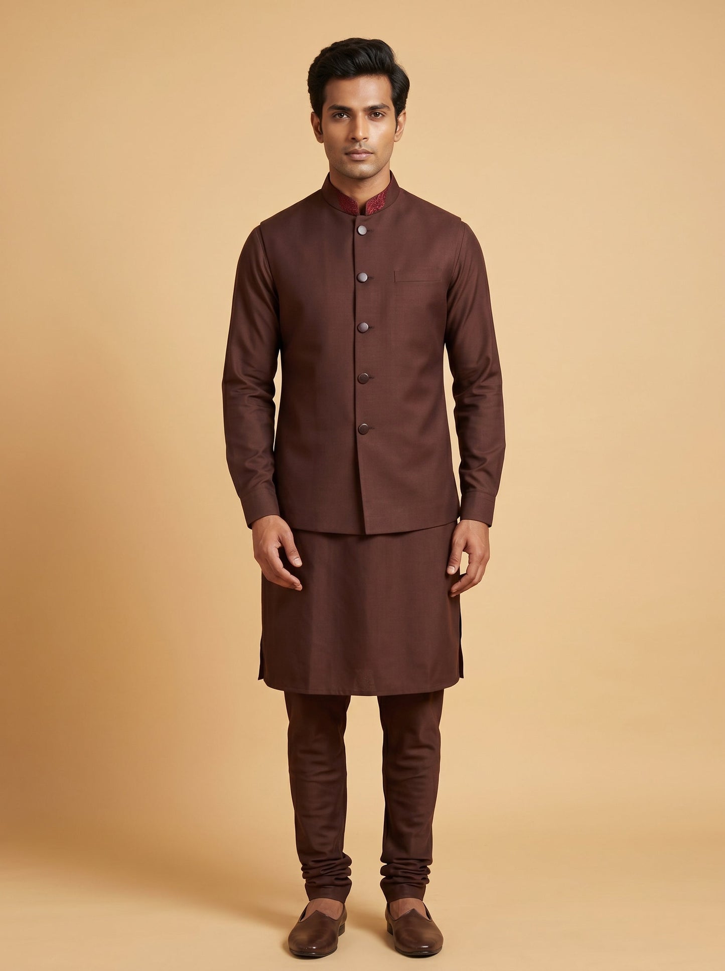 Wine Royal Jacket Kurta Set