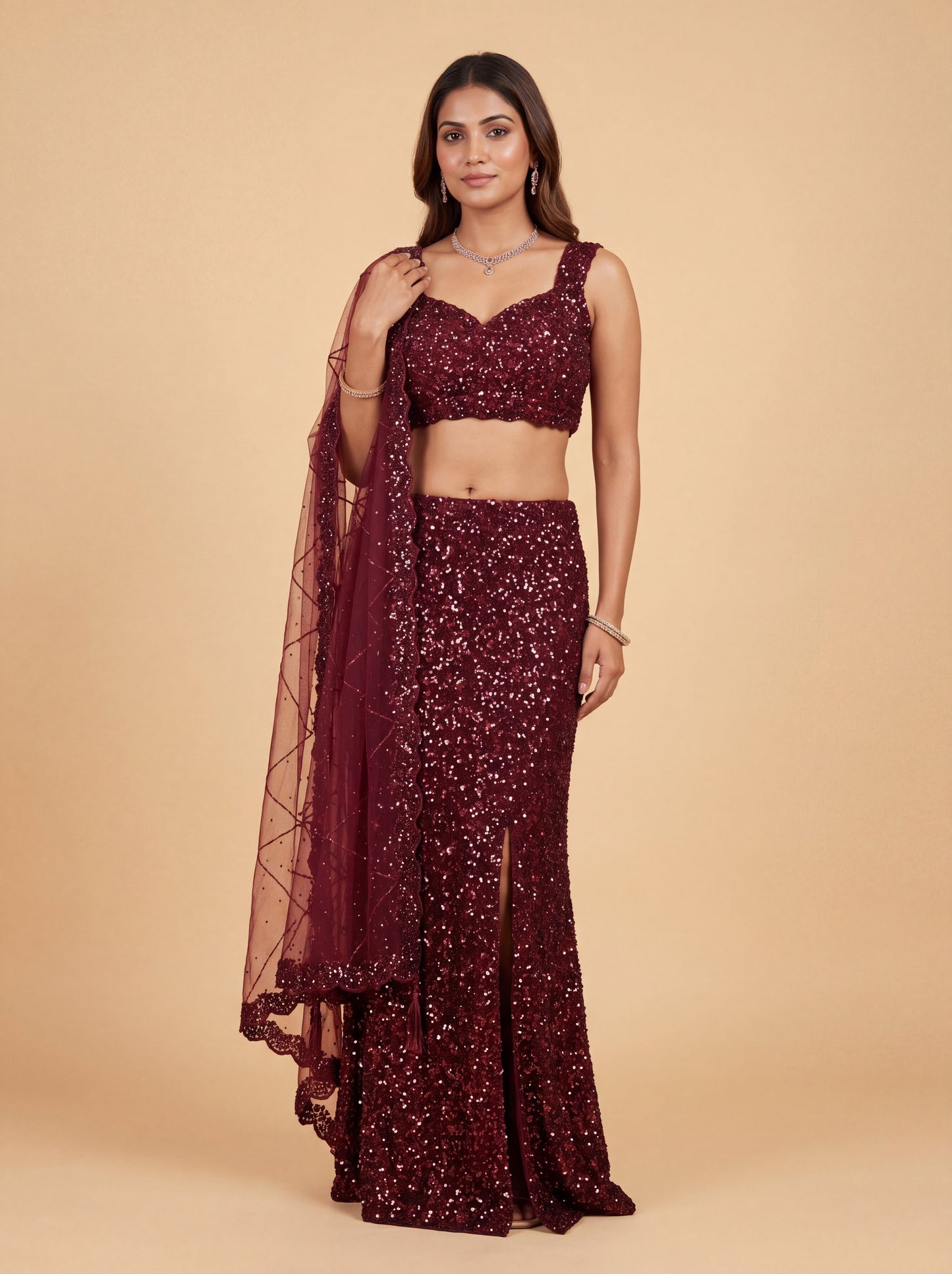 Wine Velvet Bridal Lehenga
